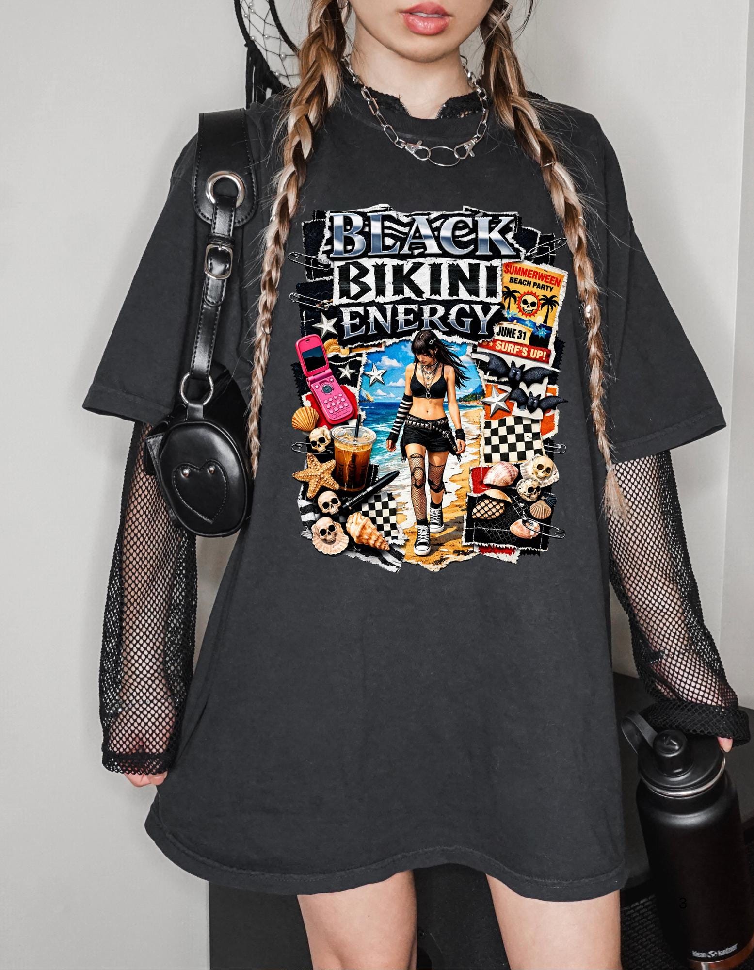 Black Bikini Energy T-shirt | Retro Skater Girl Graphic