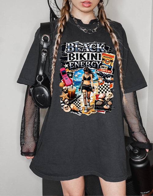 Black Bikini Energy T-shirt | Retro Skater Girl Graphic