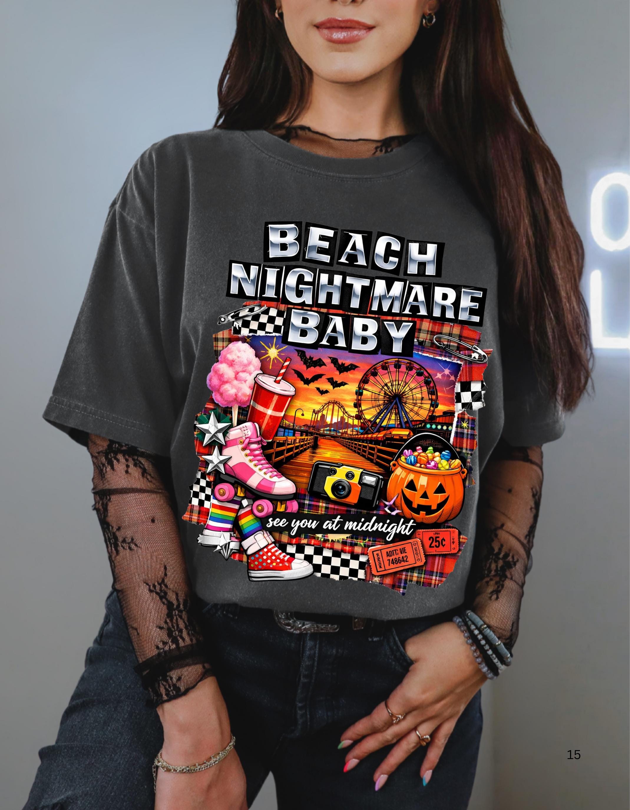 Beach Nightmare Baby T-shirt | Retro Halloween Pumpkin Carnival Graphic Tee