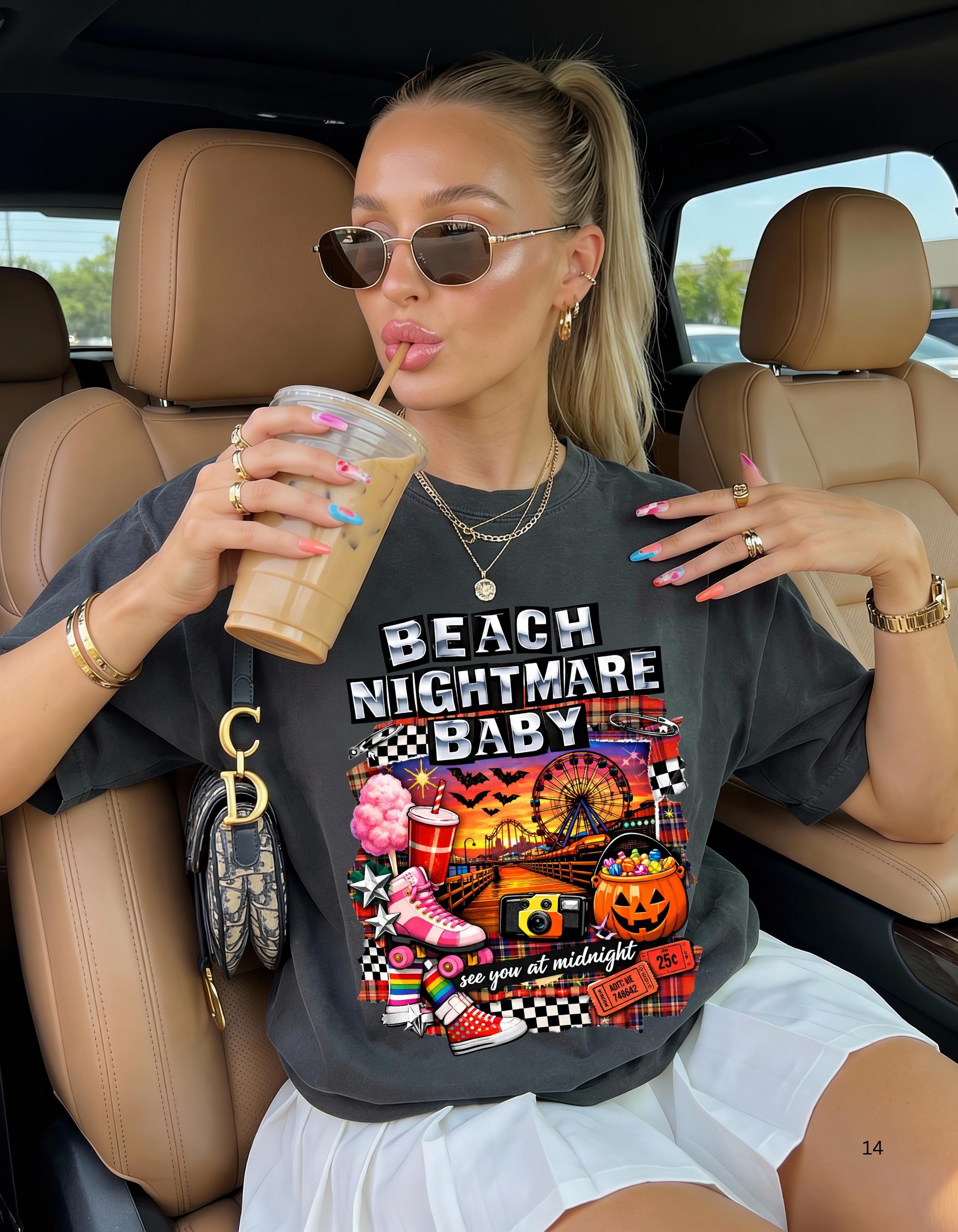 Beach Nightmare Baby T-shirt | Retro Halloween Pumpkin Carnival Graphic Tee