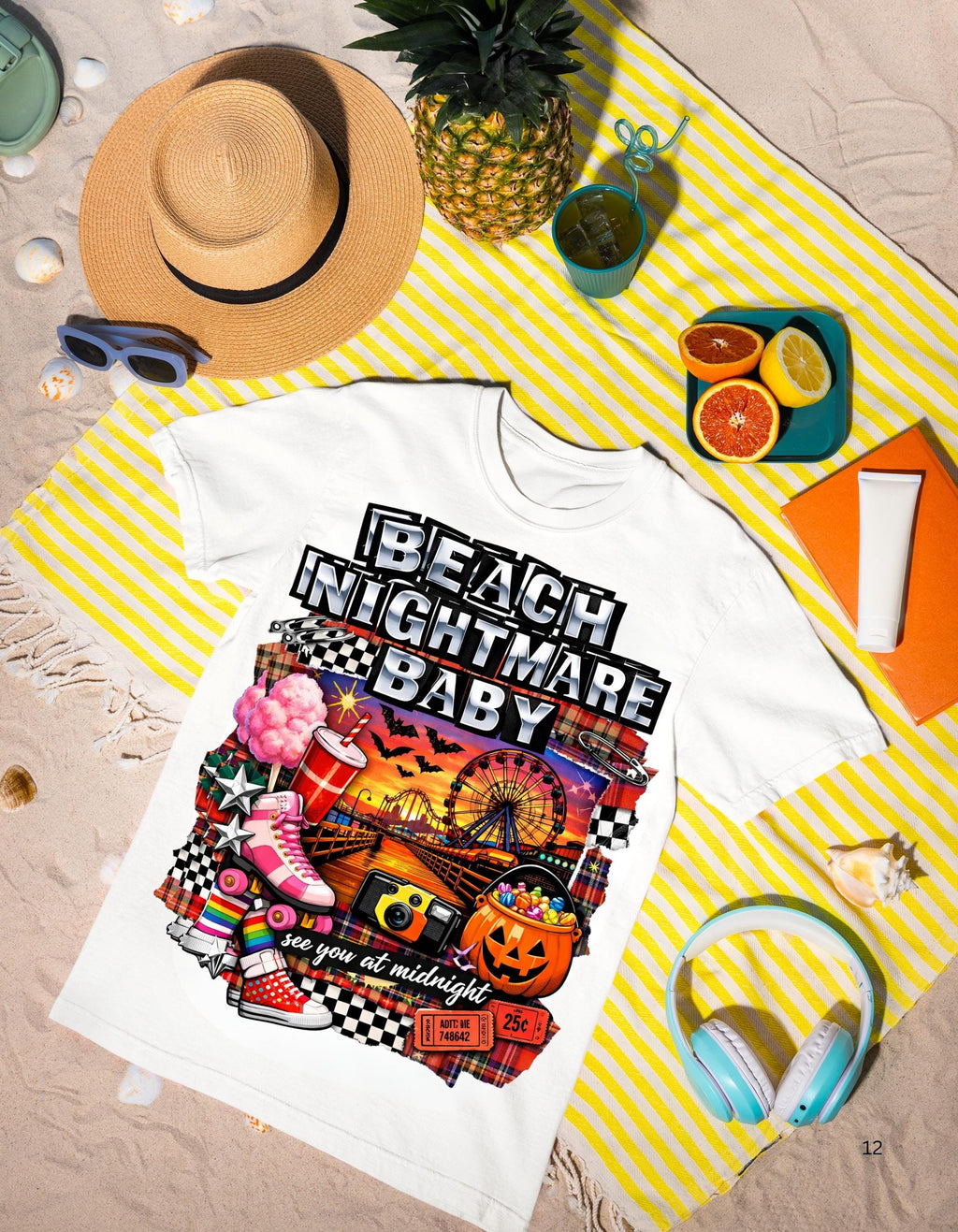 Beach Nightmare Baby T-shirt | Retro Halloween Pumpkin Carnival Graphic Tee