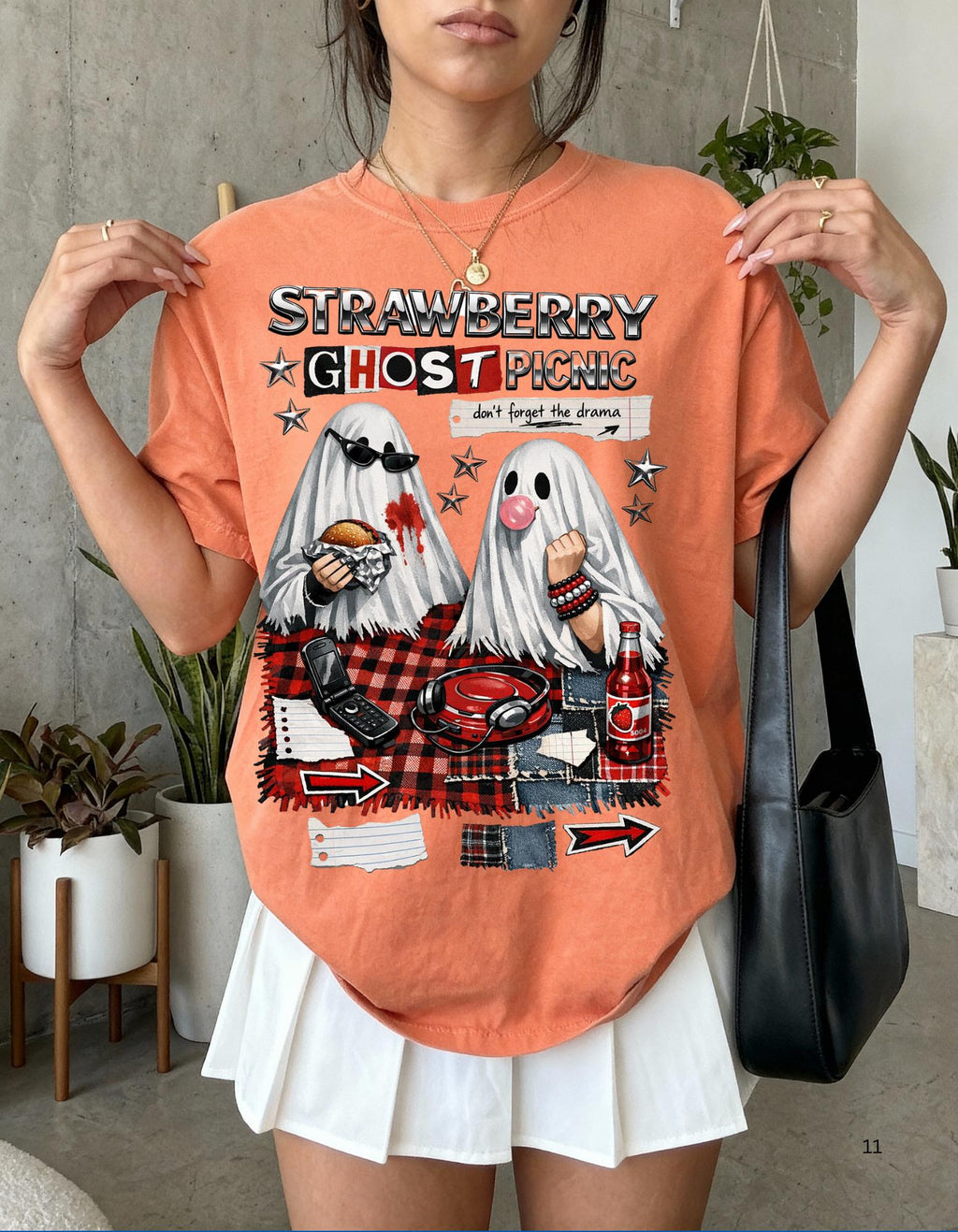 Strawberry Ghost Picnic T-Shirt | Spooky Ghosts Eating Fruit Graphic Tee