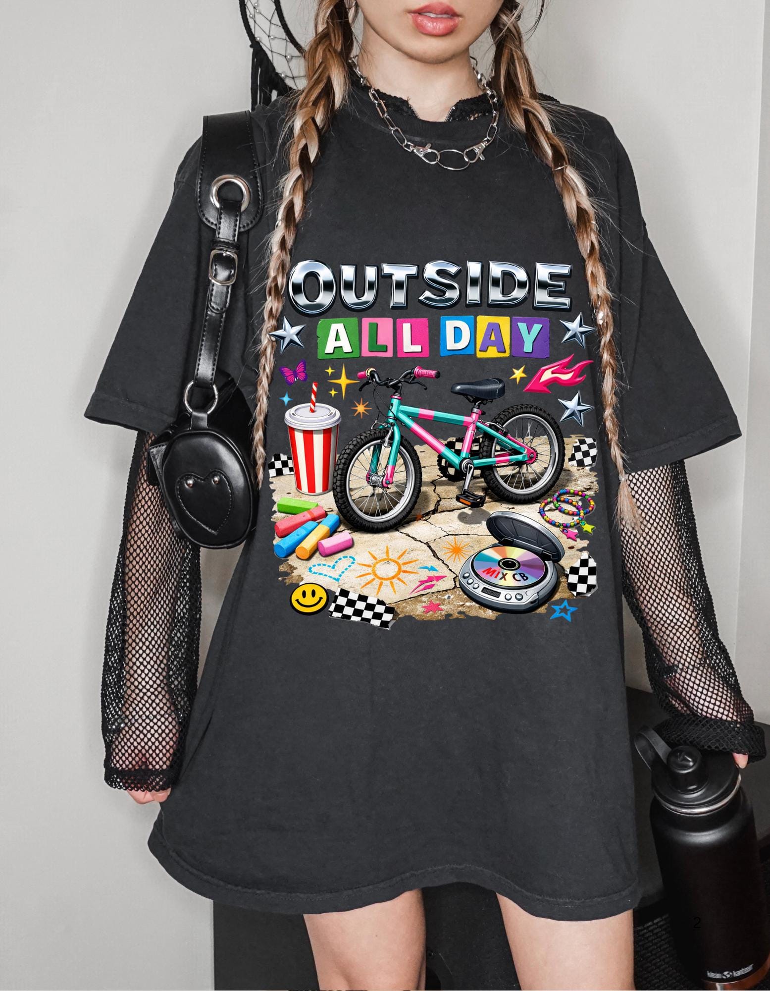 90s Kid Outside All Day T-Shirt | Bike Skateboard Summer Outdoor Children Graphic Tee