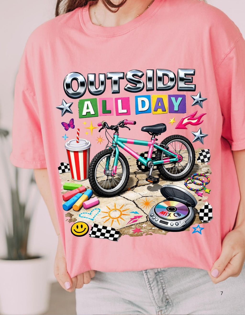 90s Kid Outside All Day T-Shirt | Bike Skateboard Summer Outdoor Children Graphic Tee