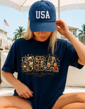 USA Letters Collage T-Shirt | Vintage Photo Patriotic Design Retro American Graphic Tee Gift