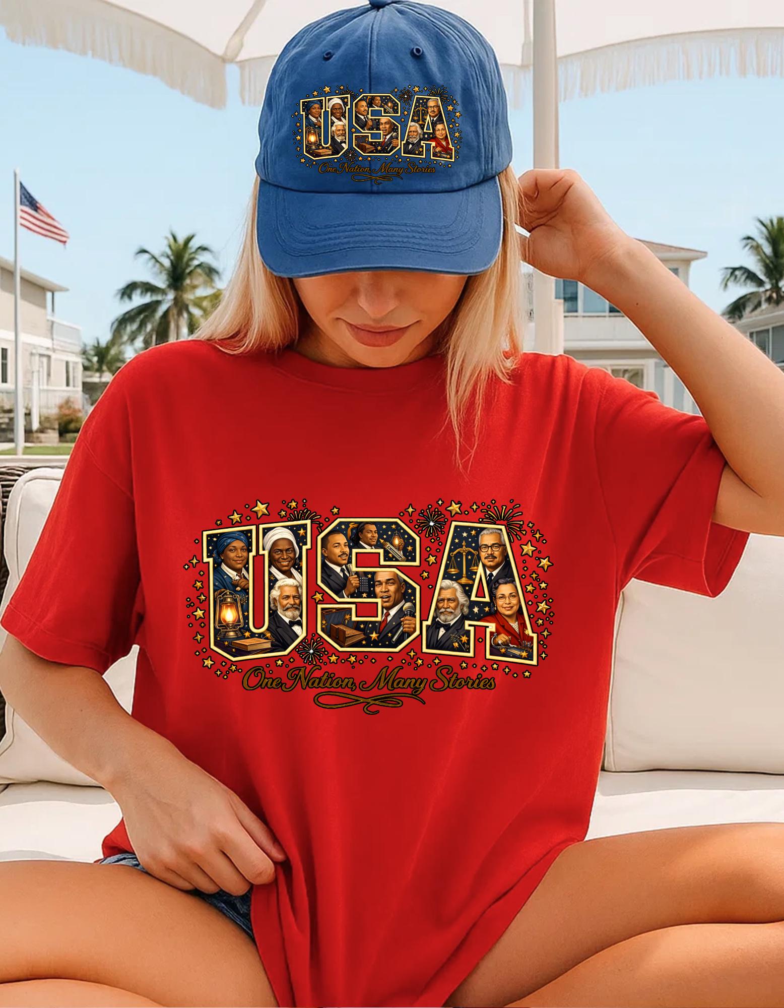 USA Letters Collage T-Shirt | Vintage Photo Patriotic Design Retro American Graphic Tee Gift