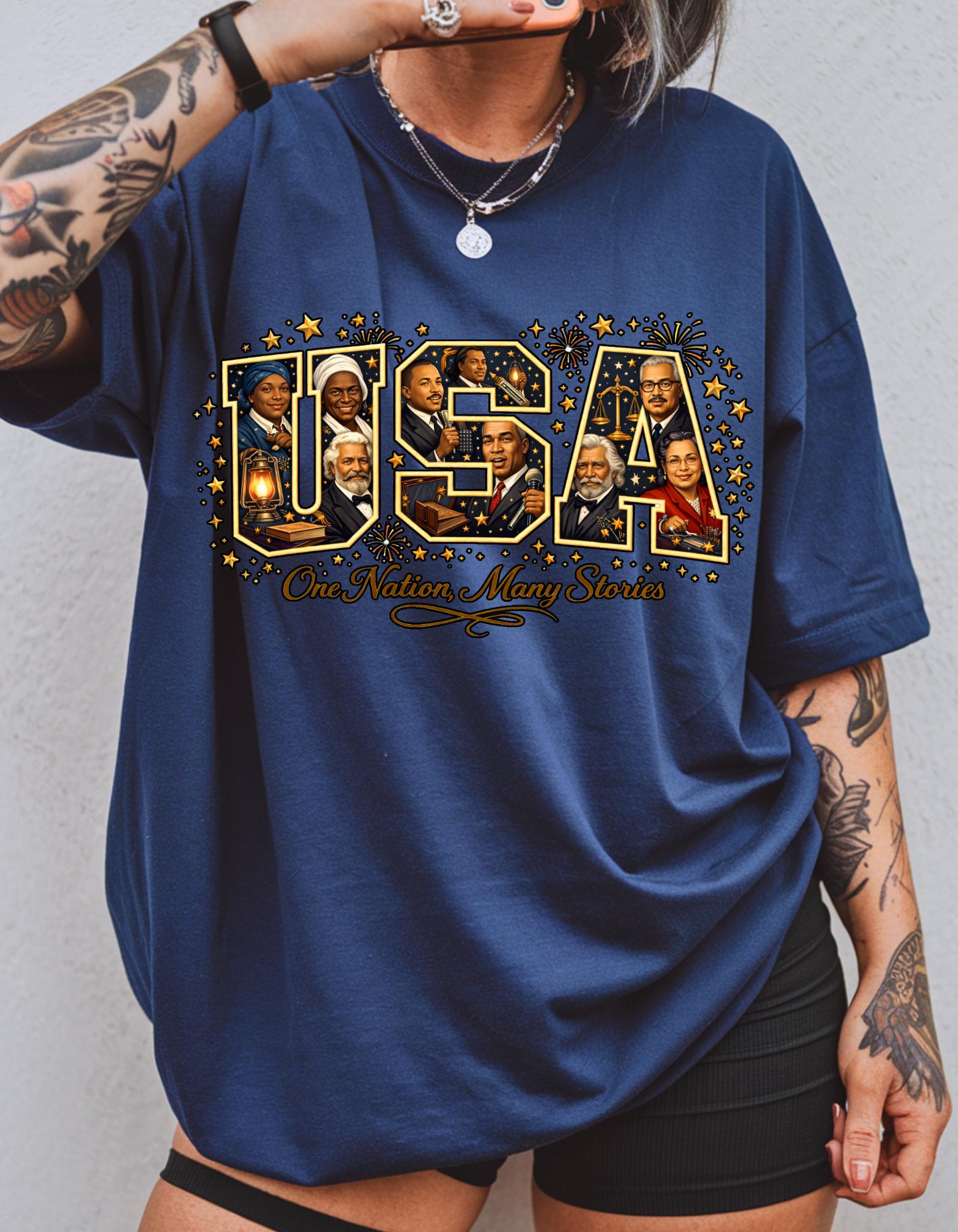 USA Letters Collage T-Shirt | Vintage Photo Patriotic Design Retro American Graphic Tee Gift