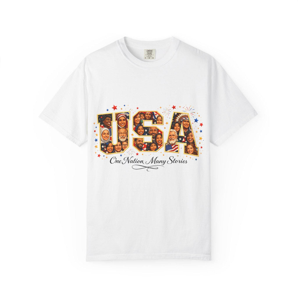 USA Melting Pot Photo Collage T-Shirt | Patriotic America Unity Diverse Faces Celebration Tee