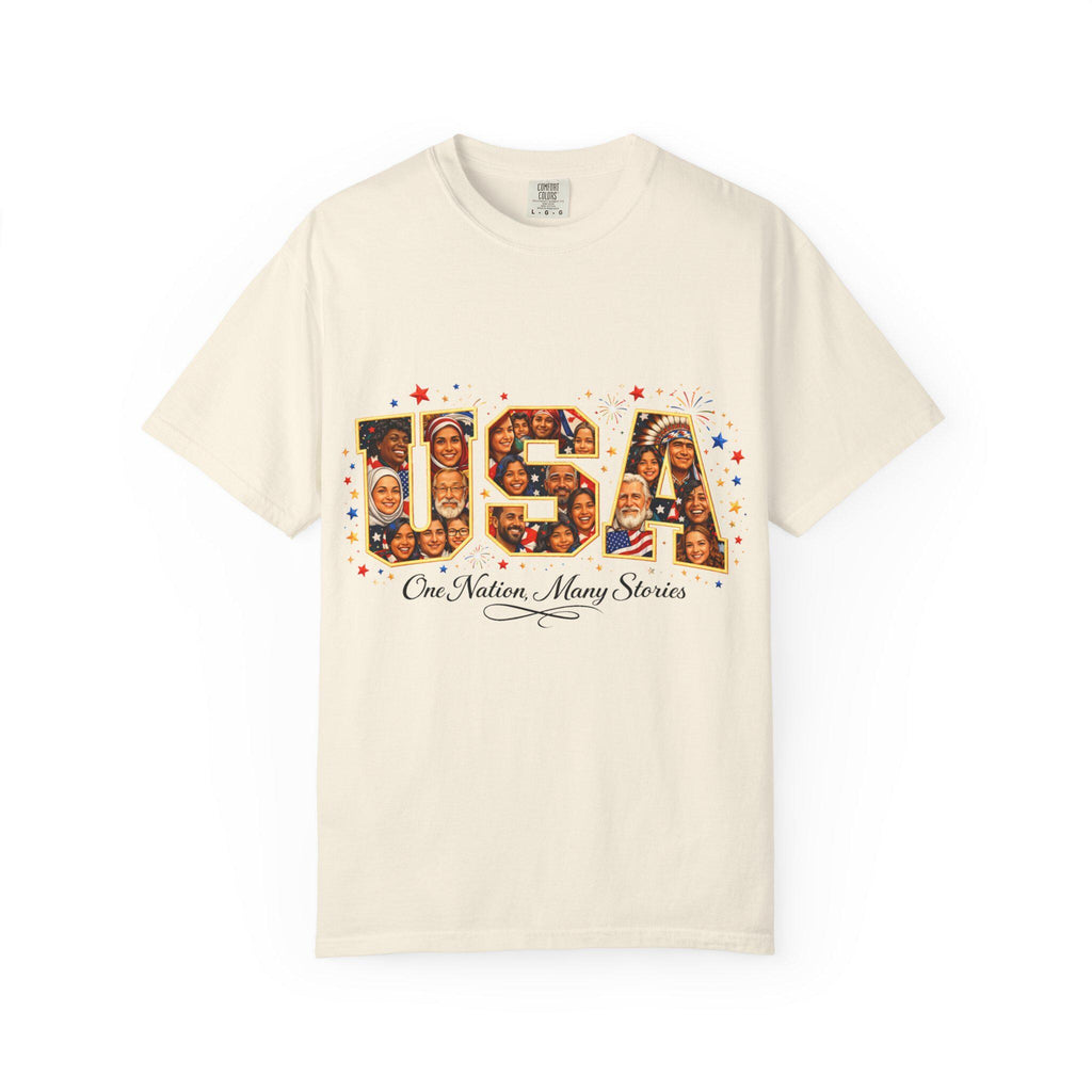 USA Melting Pot Photo Collage T-Shirt | Patriotic America Unity Diverse Faces Celebration Tee