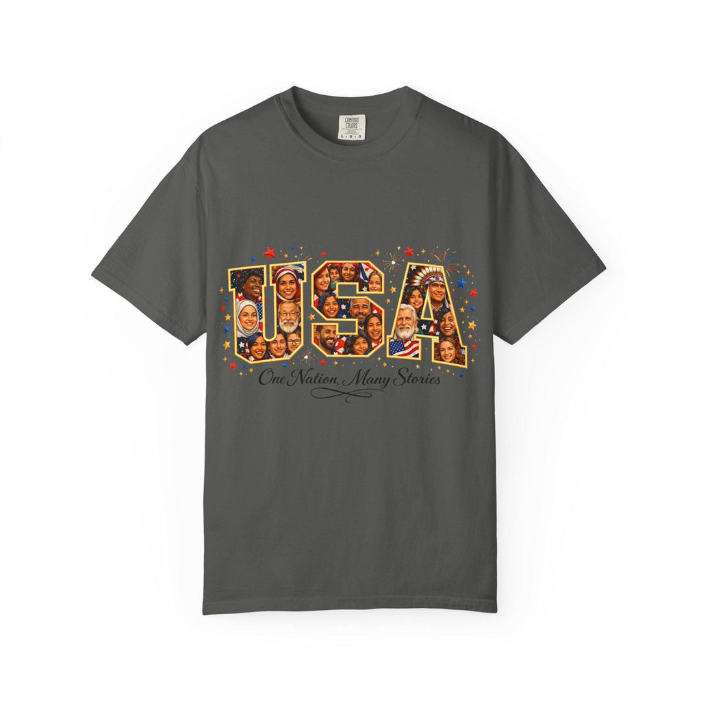 USA Melting Pot Photo Collage T-Shirt | Patriotic America Unity Diverse Faces Celebration Tee