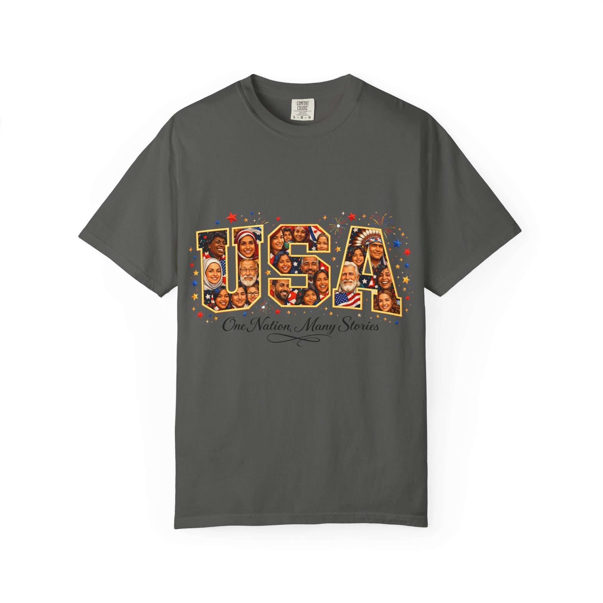USA Melting Pot Photo Collage T-Shirt | Patriotic America Unity Diverse Faces Celebration Tee