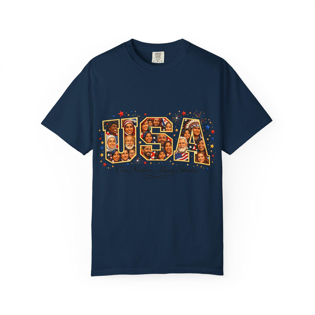USA Melting Pot Photo Collage T-Shirt | Patriotic America Unity Diverse Faces Celebration Tee