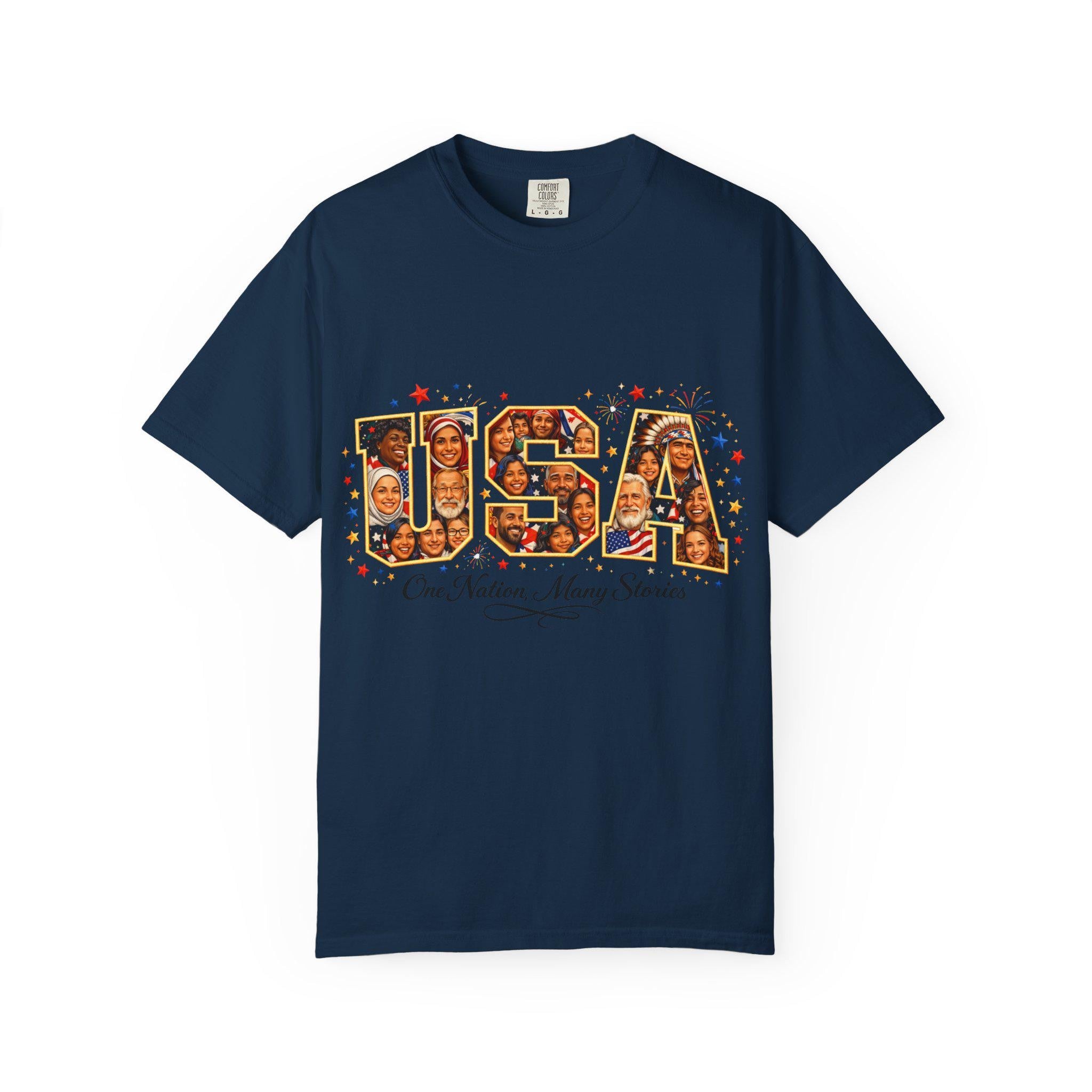 USA Melting Pot Photo Collage T-Shirt | Patriotic America Unity Diverse Faces Celebration Tee