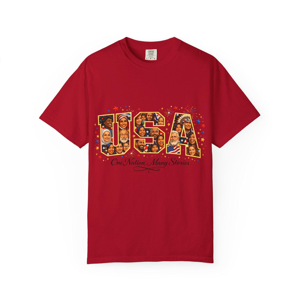 USA Melting Pot Photo Collage T-Shirt | Patriotic America Unity Diverse Faces Celebration Tee