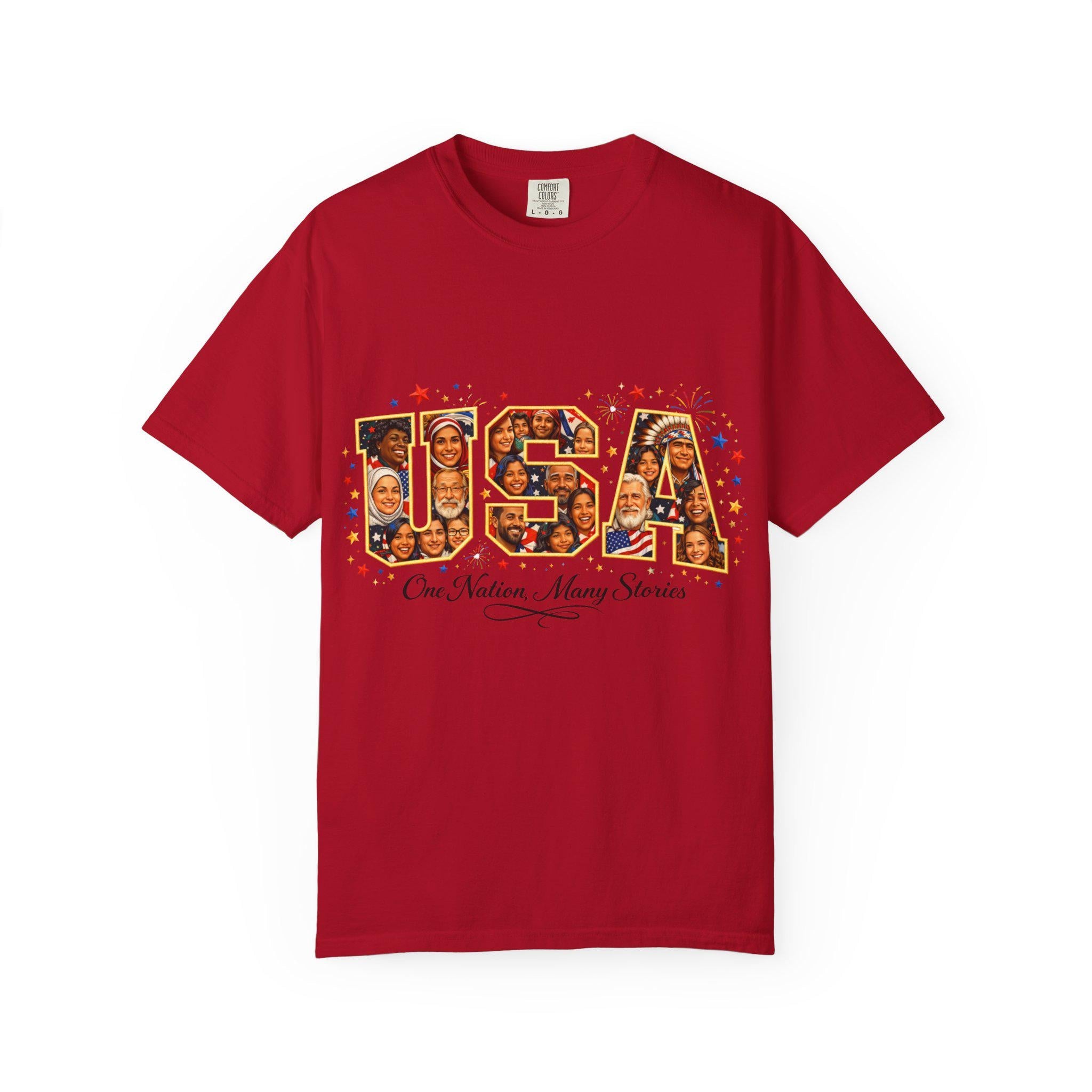 USA Melting Pot Photo Collage T-Shirt | Patriotic America Unity Diverse Faces Celebration Tee