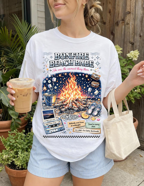 Bonfire Beach Night T-Shirt | Campfire Coastal Graphic Tee Summer Outdoor Unisex Apparel