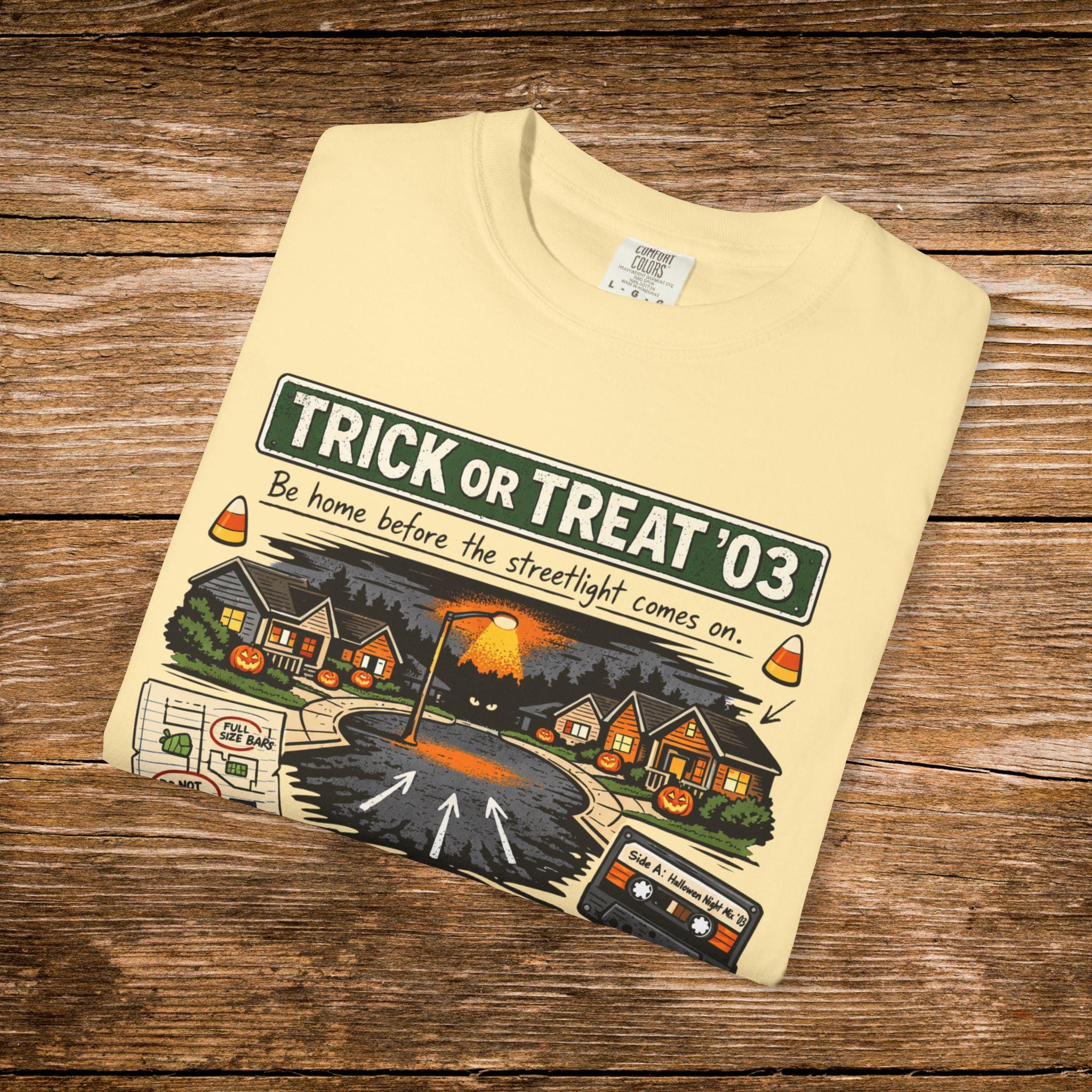 Trick or Treat '03 Halloween Collage T-Shirt | Haunted Neighborhood Vintage Spooky Graphic Tee