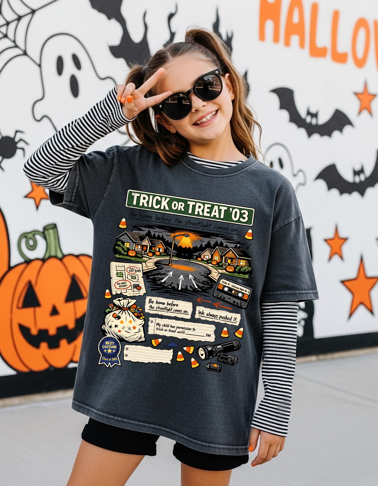 Youth Halloween Collage T-Shirt – Trick or Treat '03 Spooky Graphic Tee