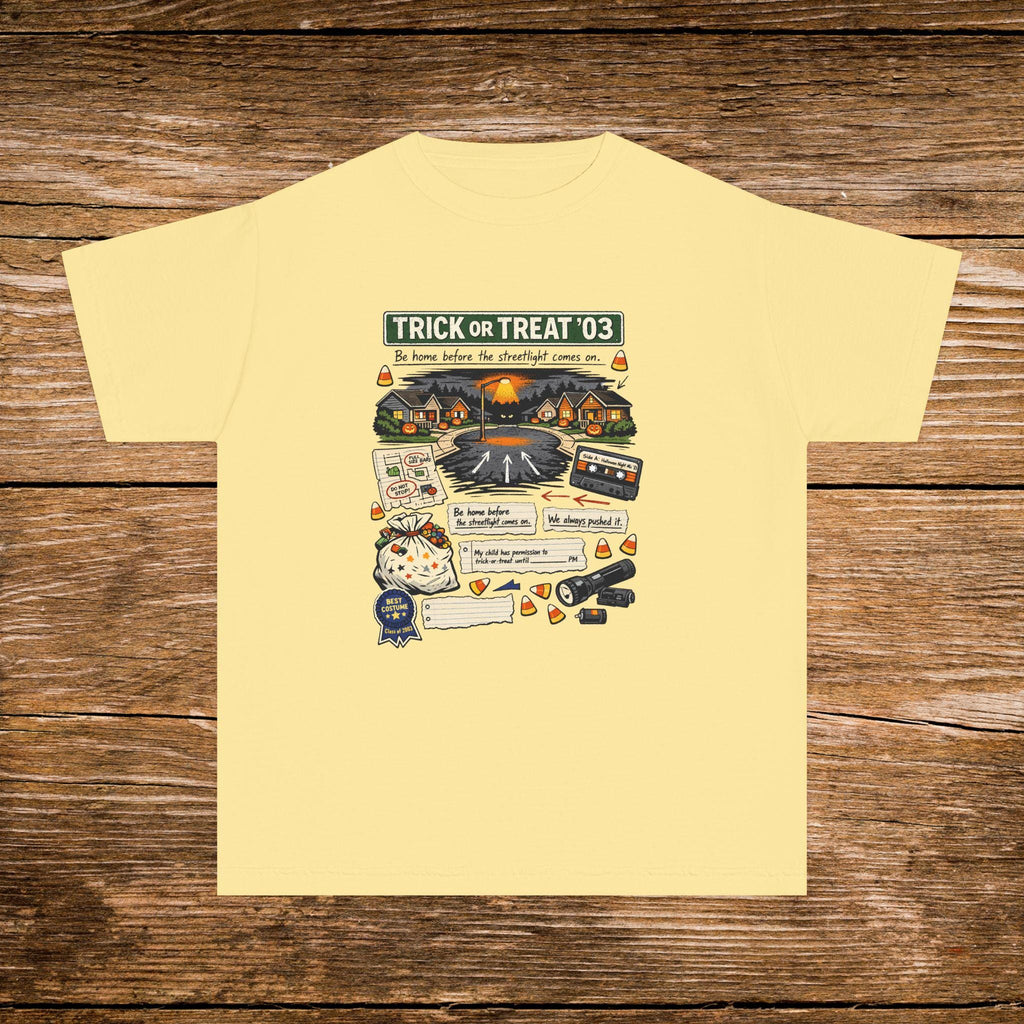 Youth Halloween Collage T-Shirt – Trick or Treat '03 Spooky Graphic Tee