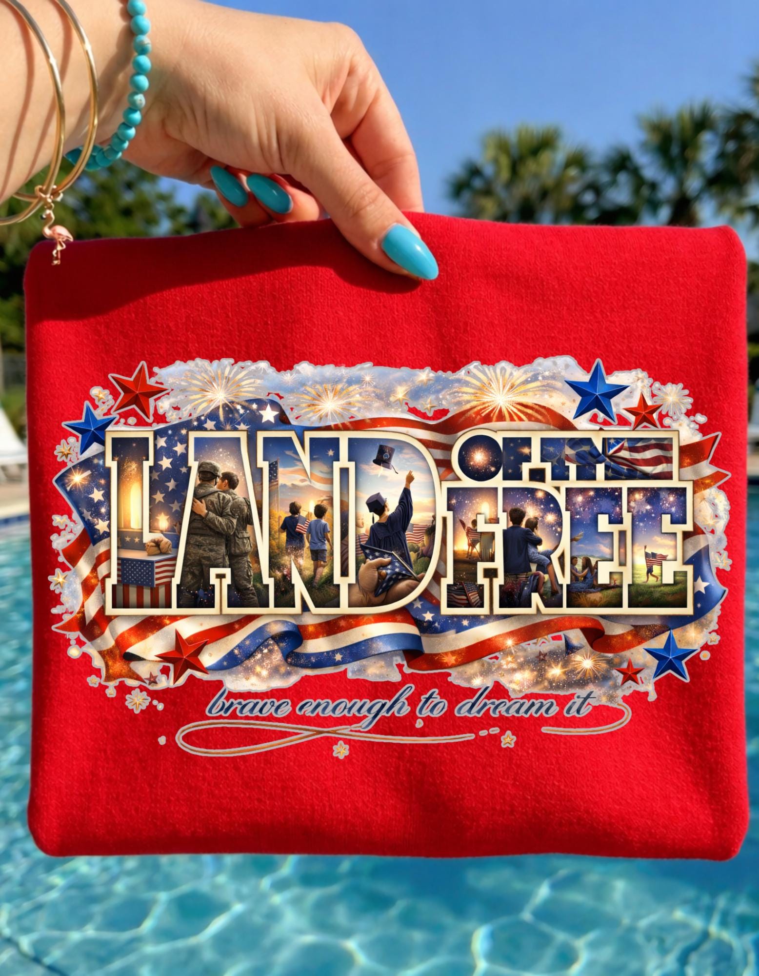 Land of the Free Graphic T-Shirt | Patriotic Americana Stars Flag Design Vintage Tee