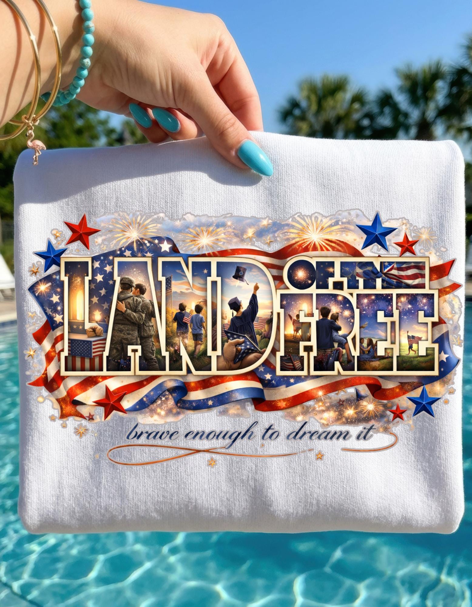 Land of the Free Graphic T-Shirt | Patriotic Americana Stars Flag Design Vintage Tee