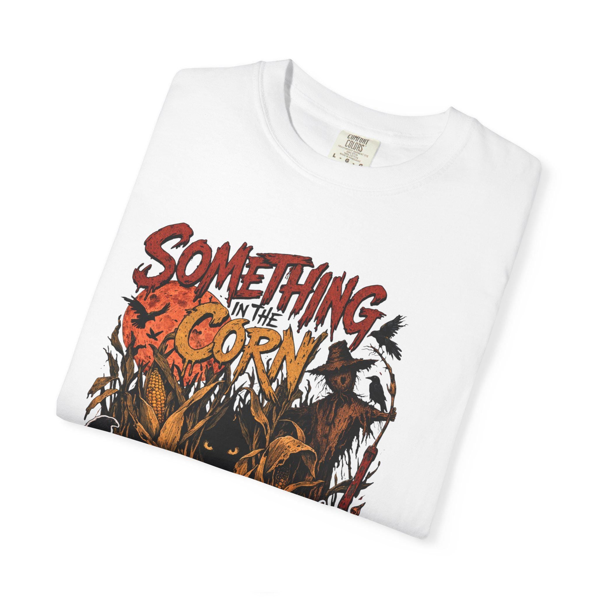 Something in the Corn T-shirt | Scarecrow Horror Movie Poster Design