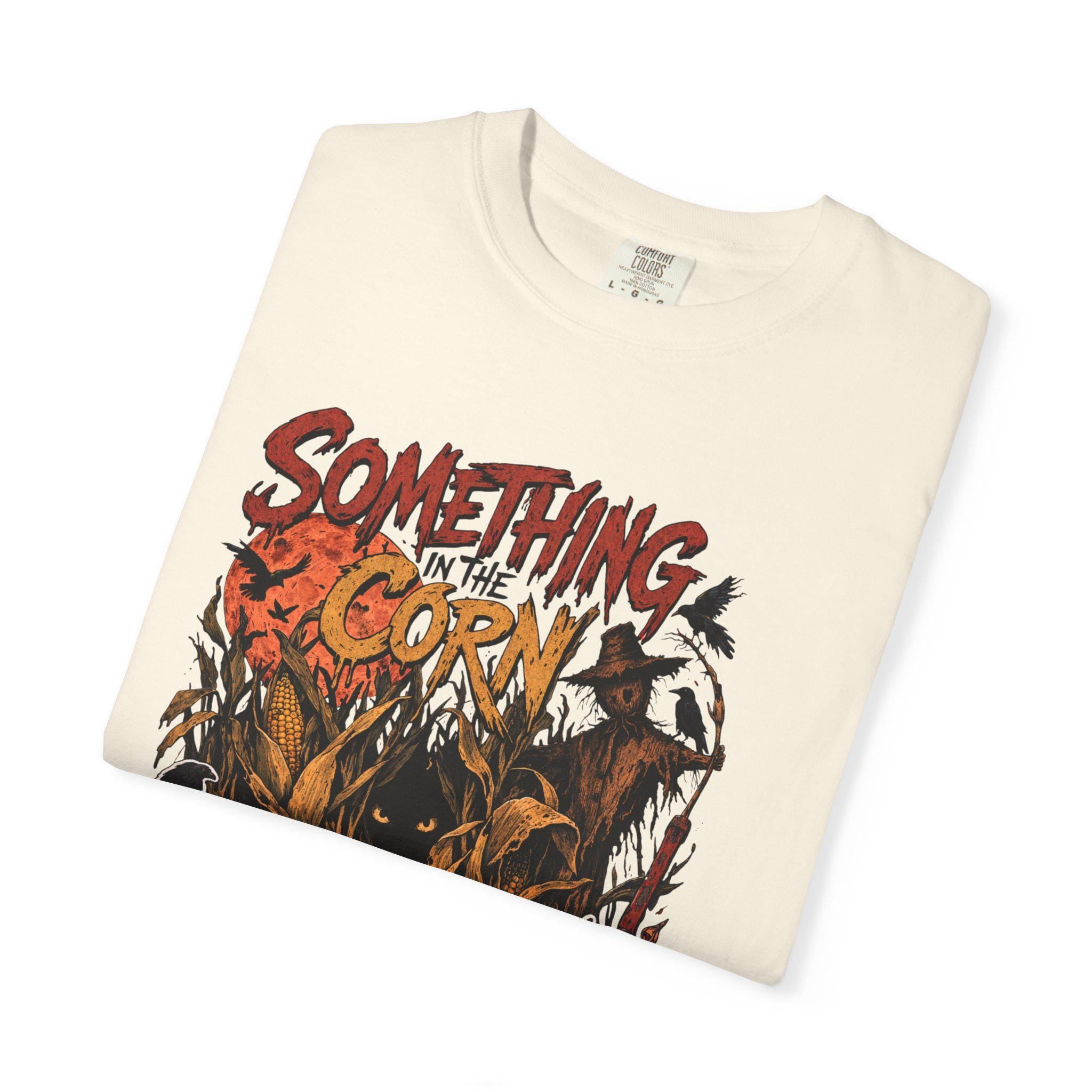 Something in the Corn T-shirt | Scarecrow Horror Movie Poster Design