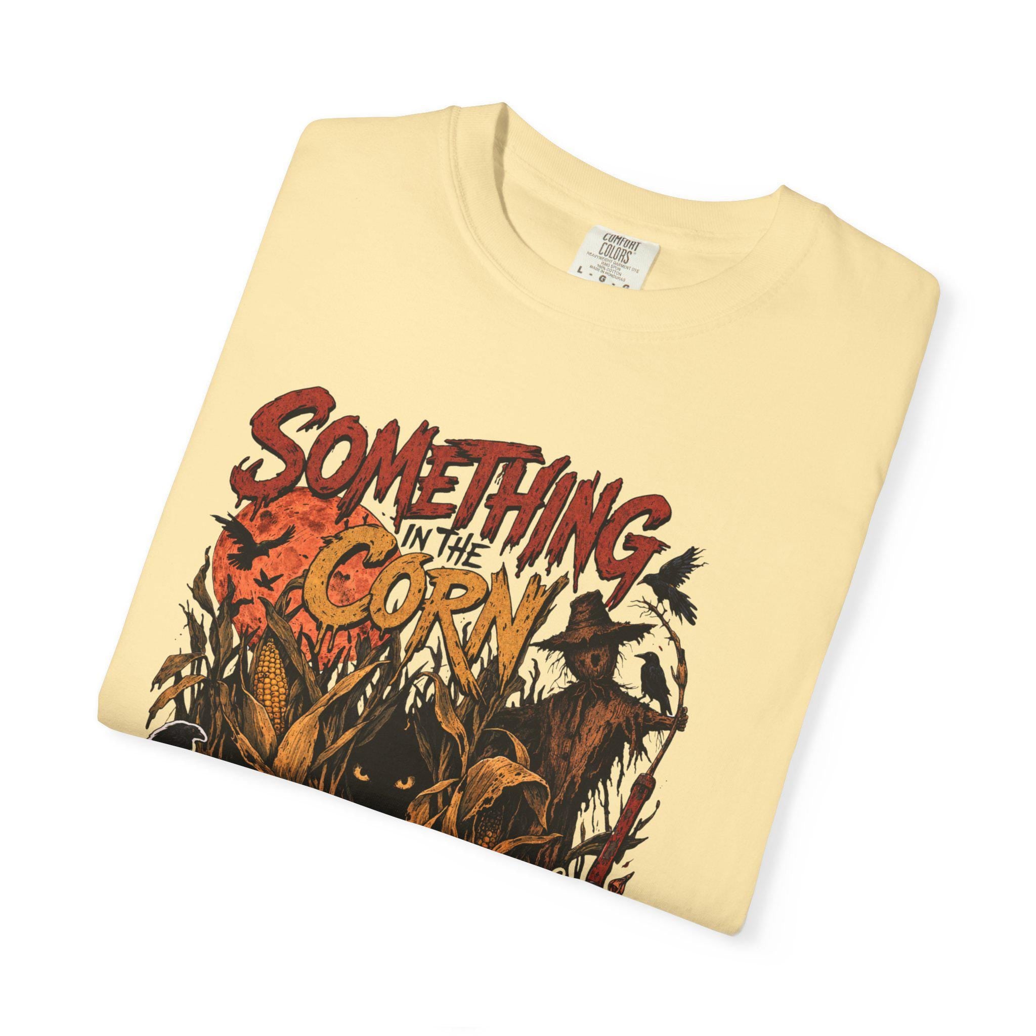 Something in the Corn T-shirt | Scarecrow Horror Movie Poster Design