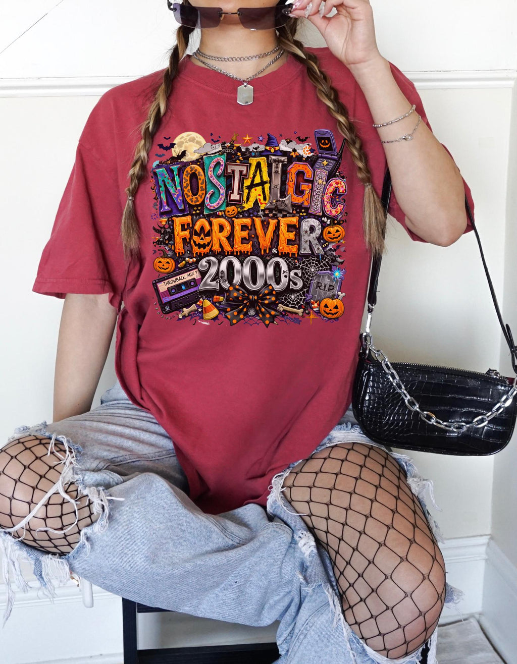 Nostalgic Forever 2000s Halloween T-Shirt | Retro Cassette Pumpkins Vintage Graphic Tee Spooky Y2K Throwback
