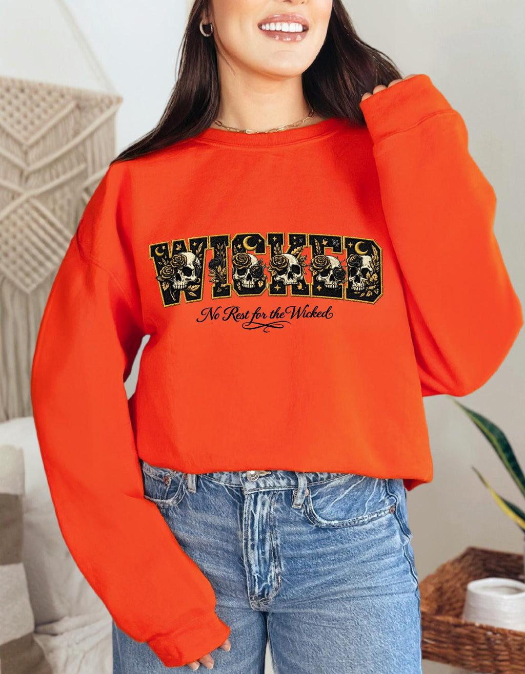 Wickedly Gothic Leopard Print Lettering No Rest For The Wicked Crewneck Sweatshirt