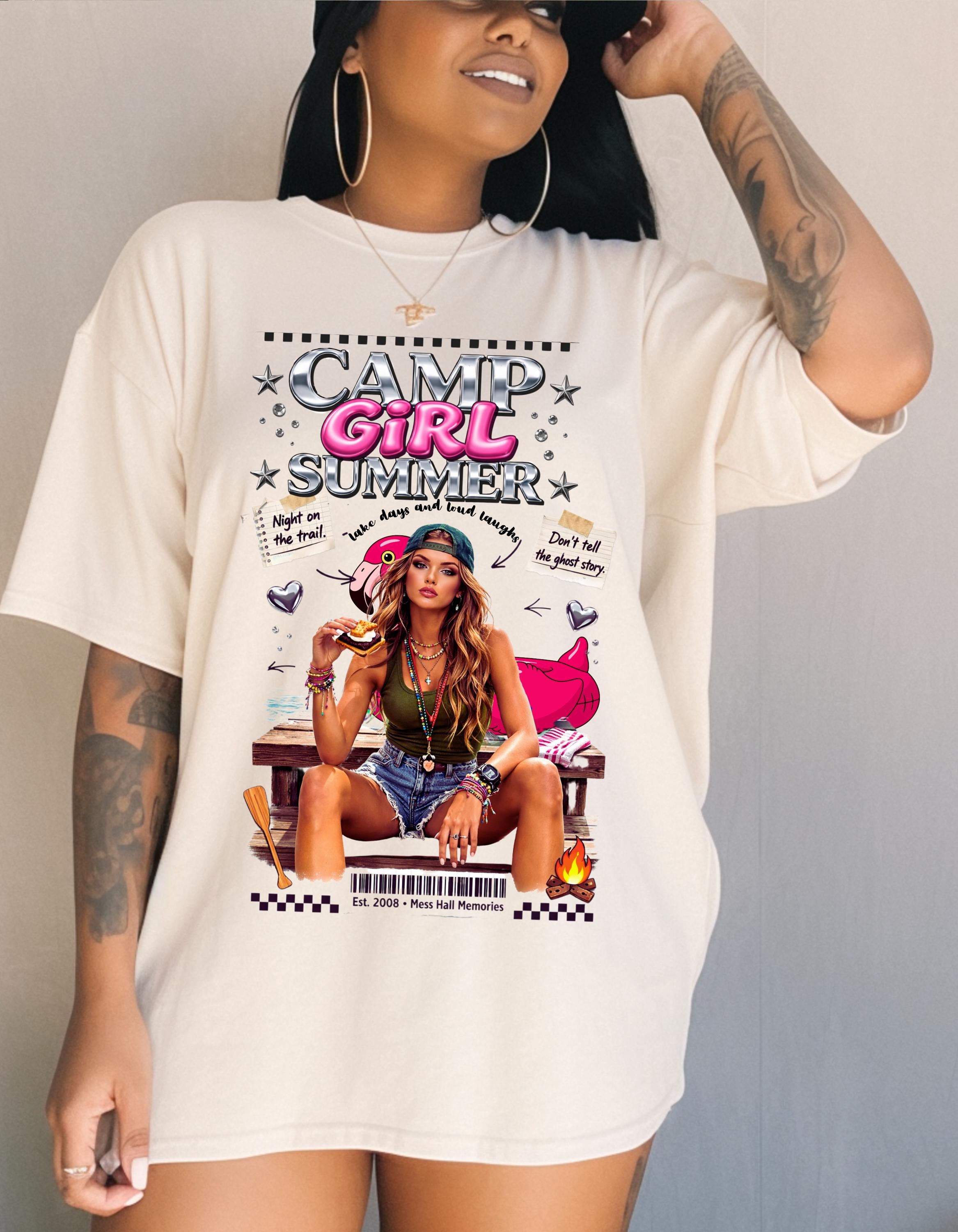 Camp Girl Summer T-Shirt | Retro Camper Graphic Tee Vintage Festival Top