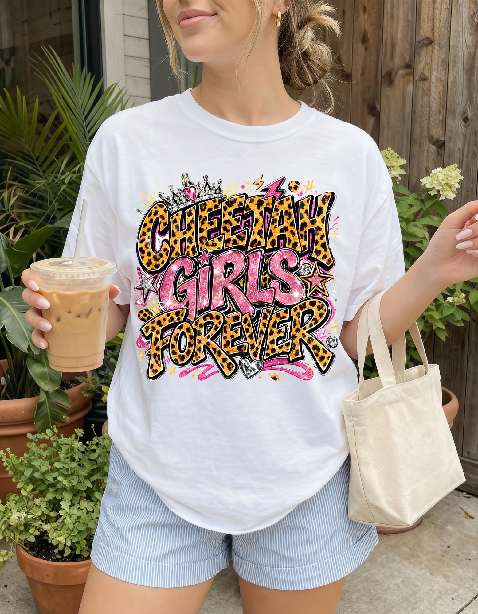 Cheetah Girls Forever T-Shirt | Leopard Print Graffiti Text Design Graphic Tee Streetwear