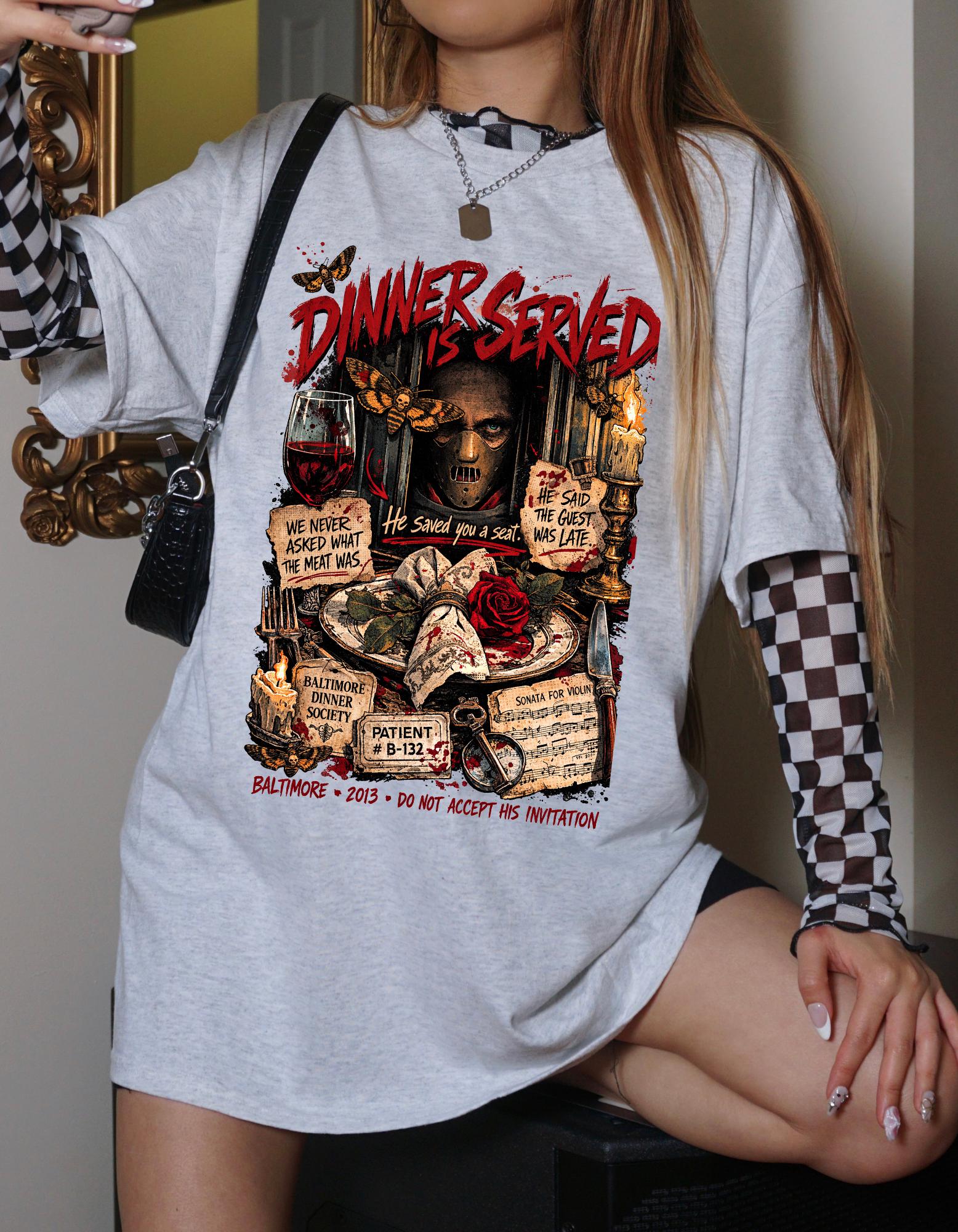 Dawnerscored Horror Scene T-Shirt Vintage Grunge Graphic Tee Unisex Cotton Casual Wear
