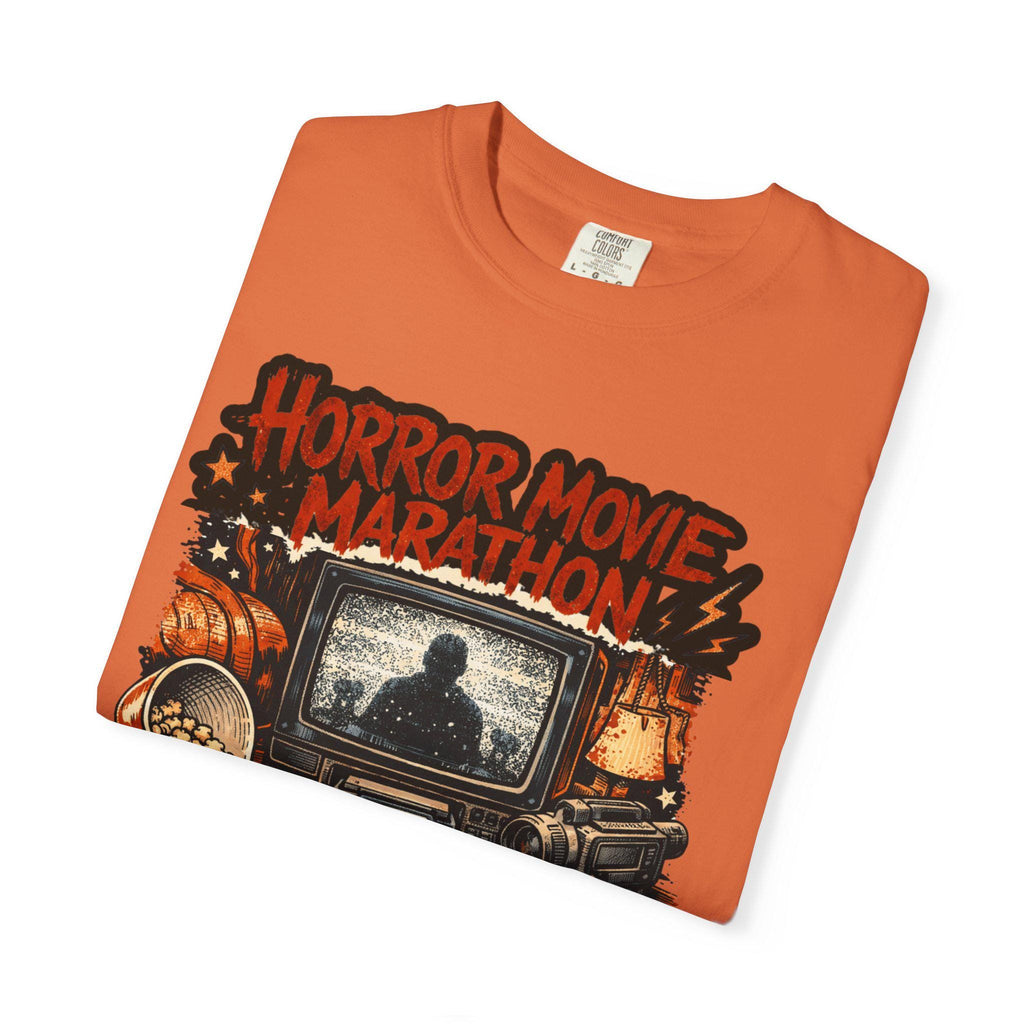 Horror Movie Marathon T-Shirt | Retro TV Popcorn Halloween Vintage Spooky Film Buff Gift Tee