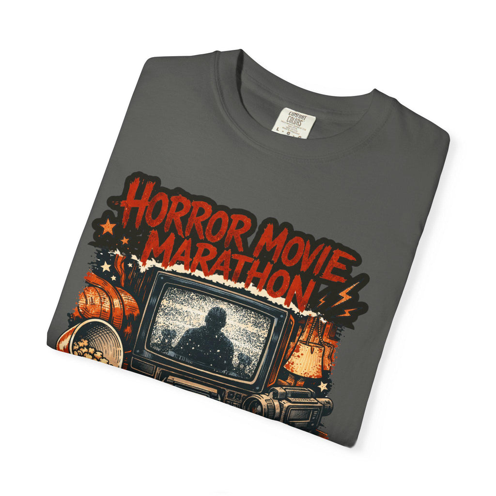 Horror Movie Marathon T-Shirt | Retro TV Popcorn Halloween Vintage Spooky Film Buff Gift Tee
