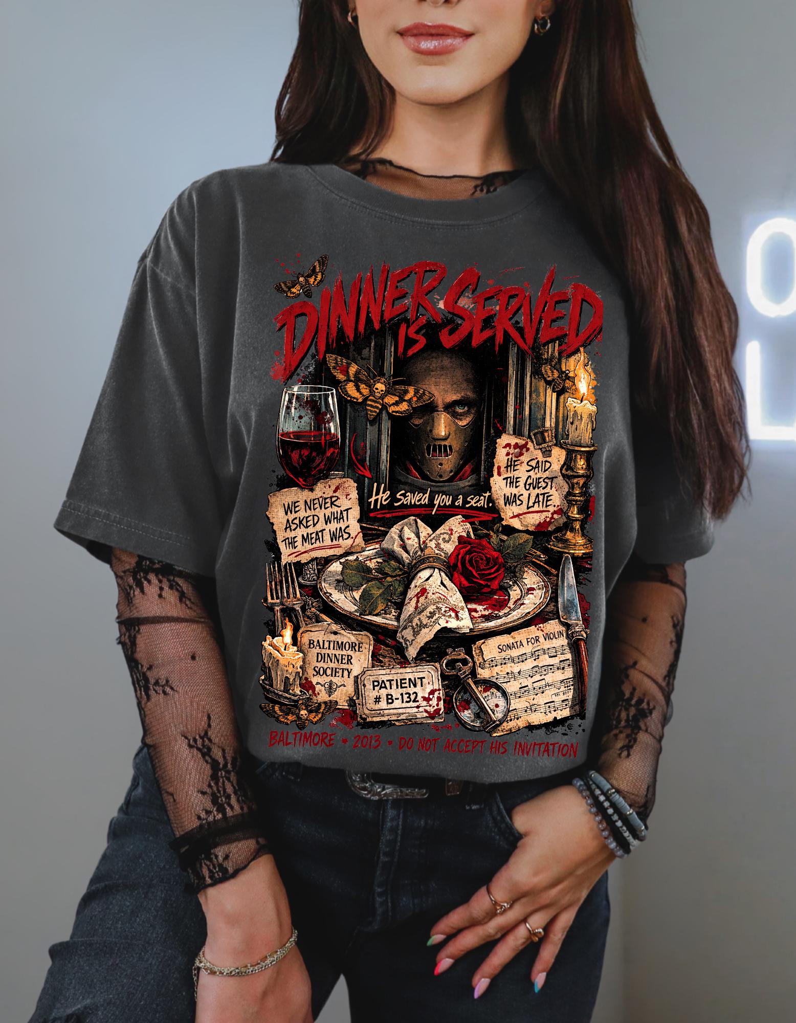 Dawnerscored Horror Scene T-Shirt Vintage Grunge Graphic Tee Unisex Cotton Casual Wear
