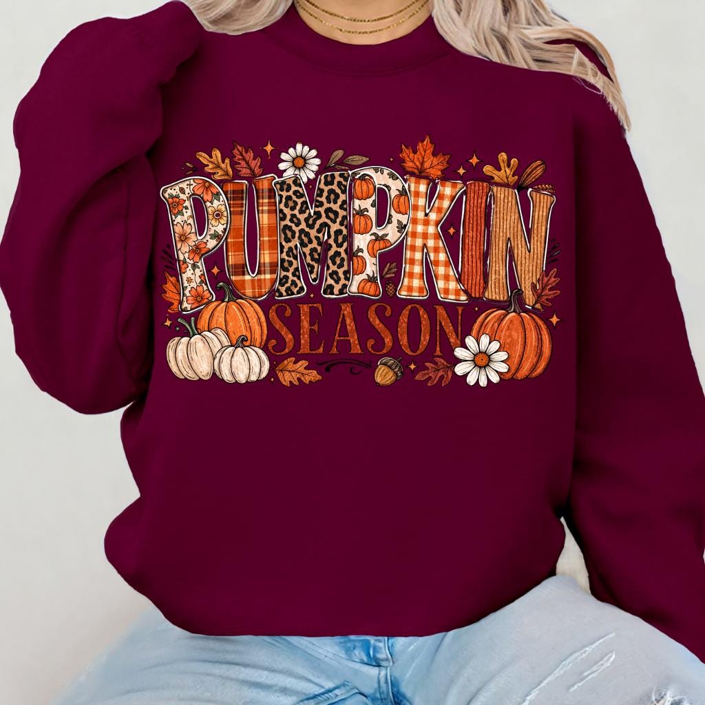 Pumpkin Season Sweatshirt Fall Autumn Leaves Harvest Thanksgiving Cozy Crewneck Sweater Gift