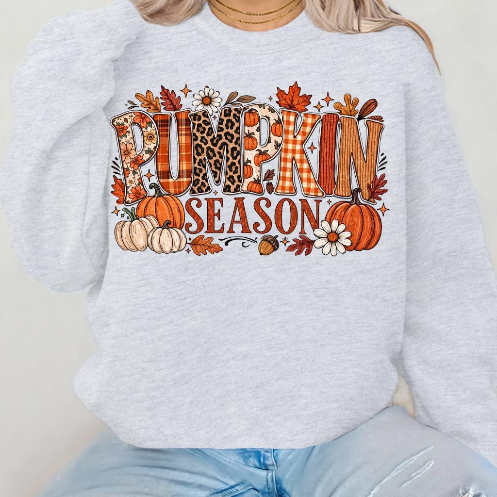 Pumpkin Season Sweatshirt Fall Autumn Leaves Harvest Thanksgiving Cozy Crewneck Sweater Gift