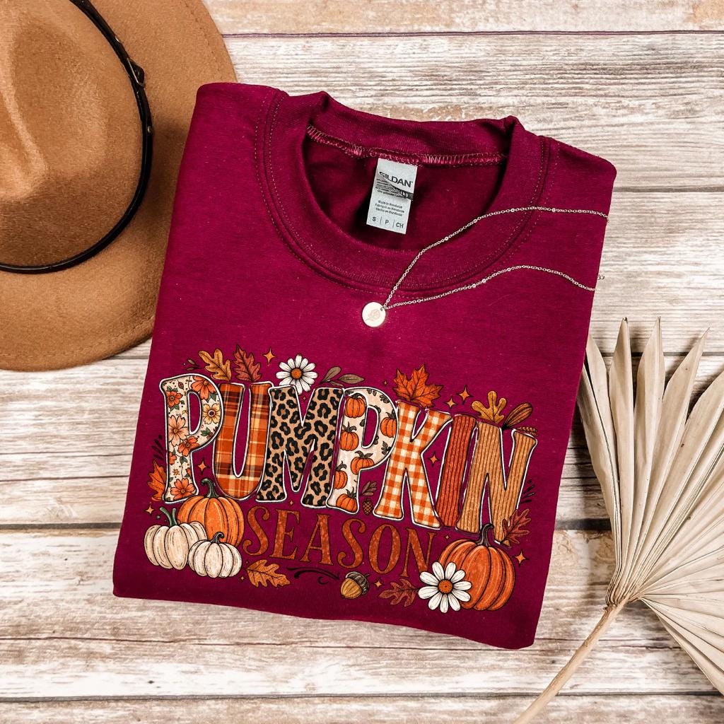 Pumpkin Season Sweatshirt Fall Autumn Leaves Harvest Thanksgiving Cozy Crewneck Sweater Gift