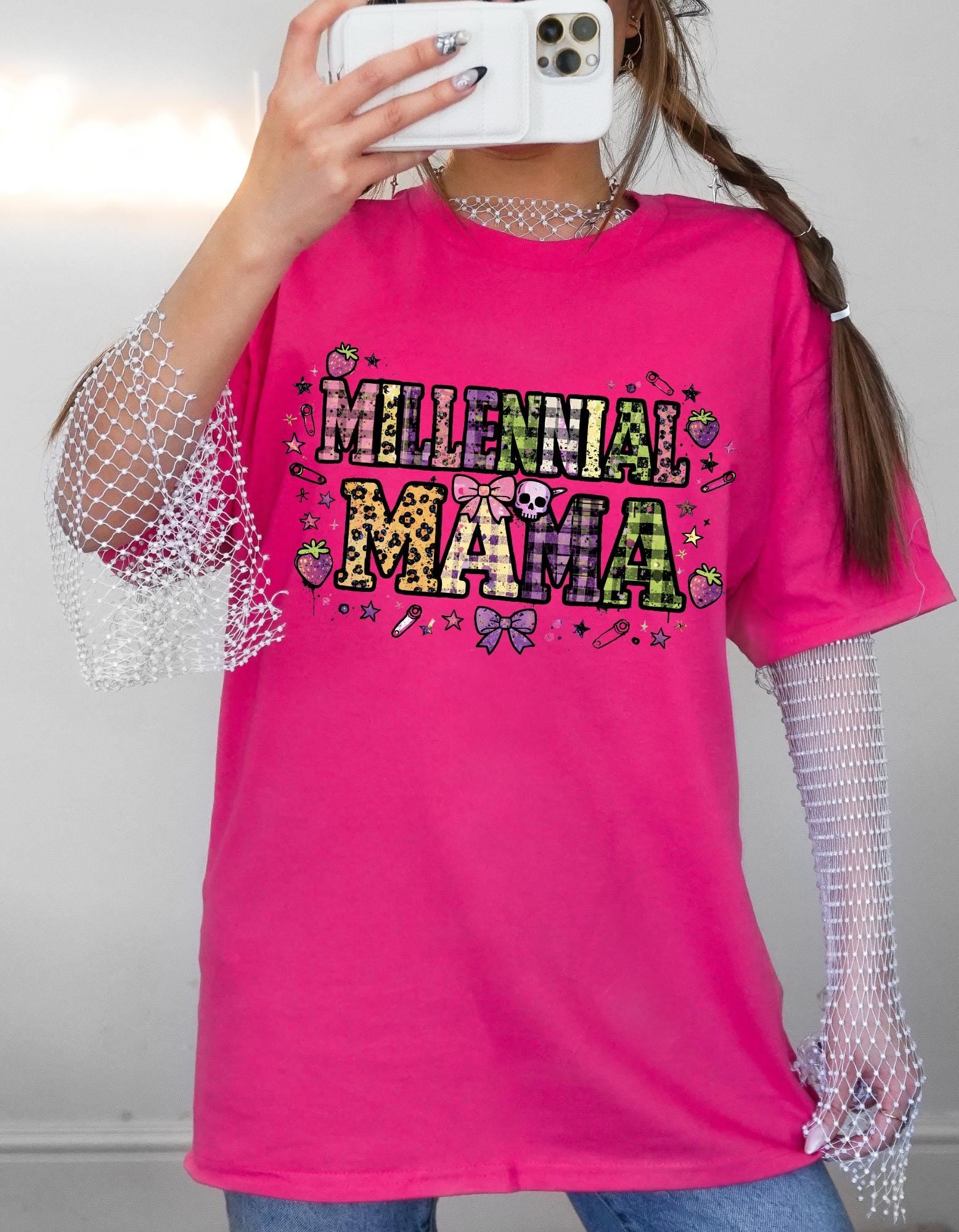 Millennial Mama T-Shirt | Garment-Dyed Boho Mom Tee, Leopard Bow Heart Design