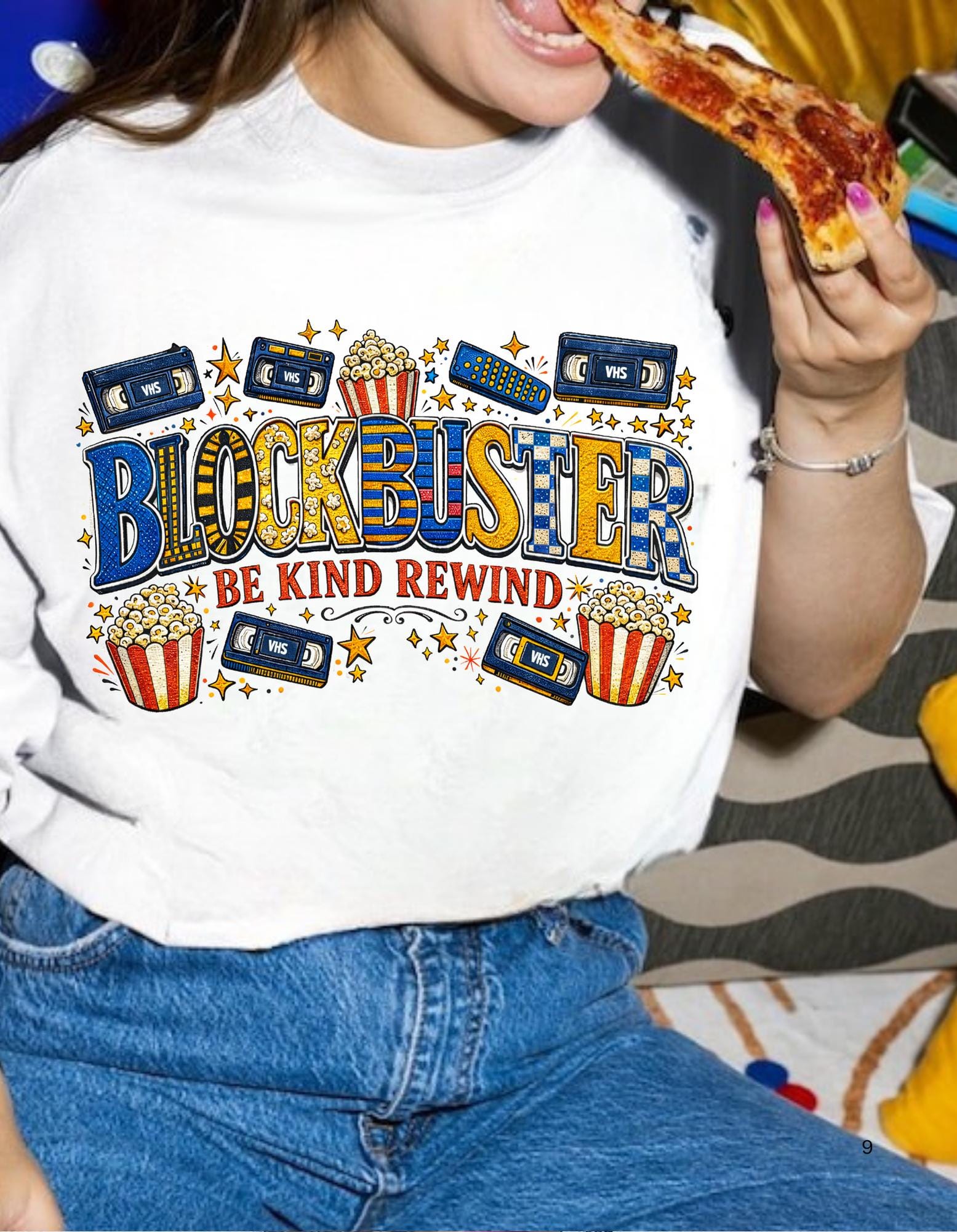 Blockbuster Be Kind Rewind T-Shirt | Retro Popcorn Cassette Film Tee