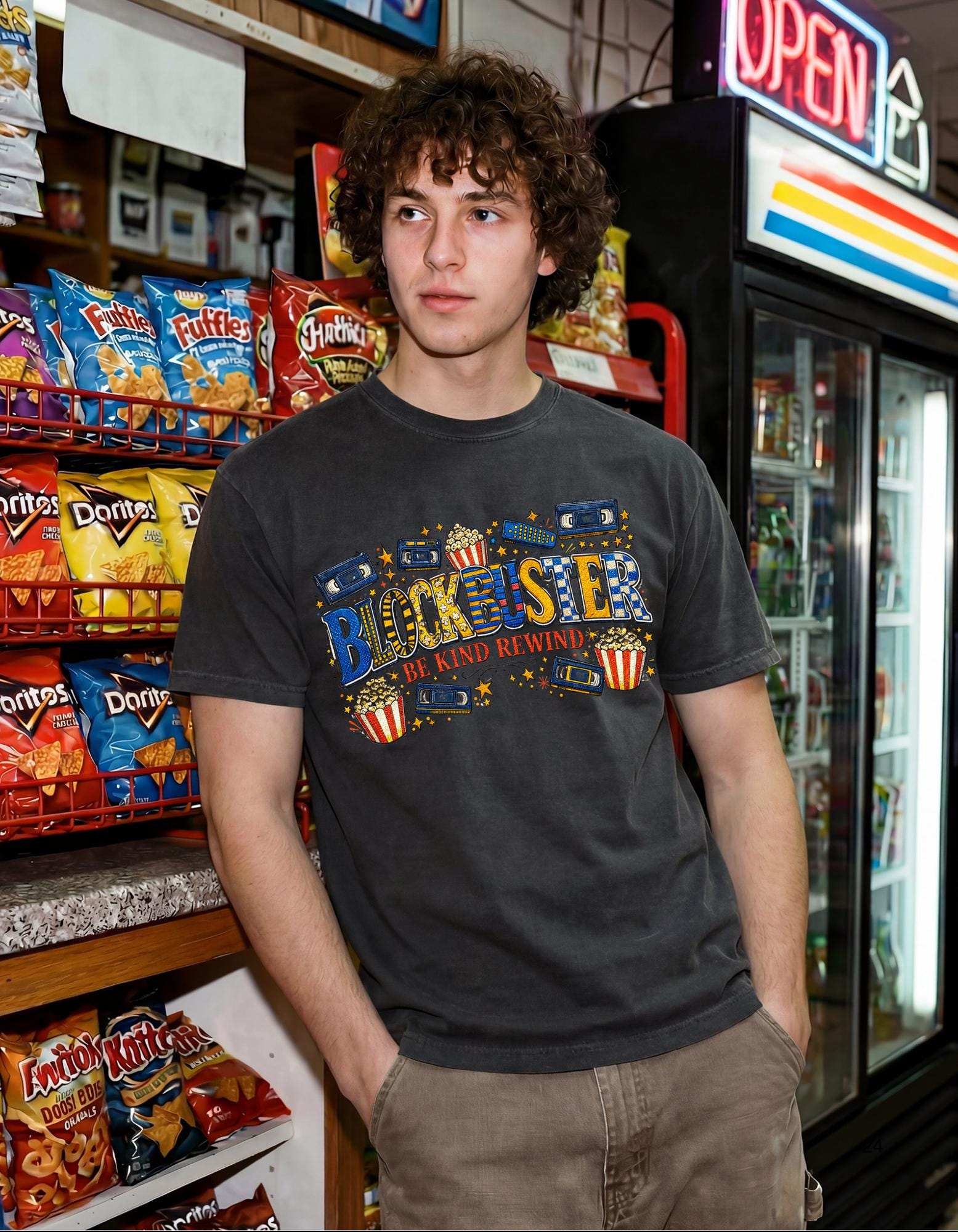 Blockbuster Be Kind Rewind T-Shirt | Retro Popcorn Cassette Film Tee