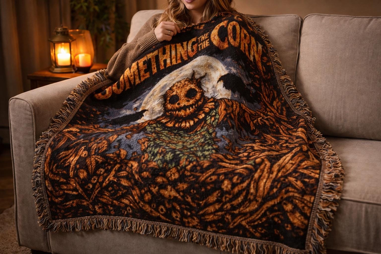 Something In The Corn Scarecrow Woven Blanket Gothic Tapestry Throw Dark Alternative Decor
