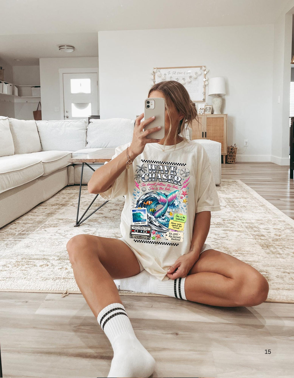 Wave Chaser Whale Surfing Graphic T-Shirt | Retro Ocean Collage Vintage Beach Tee