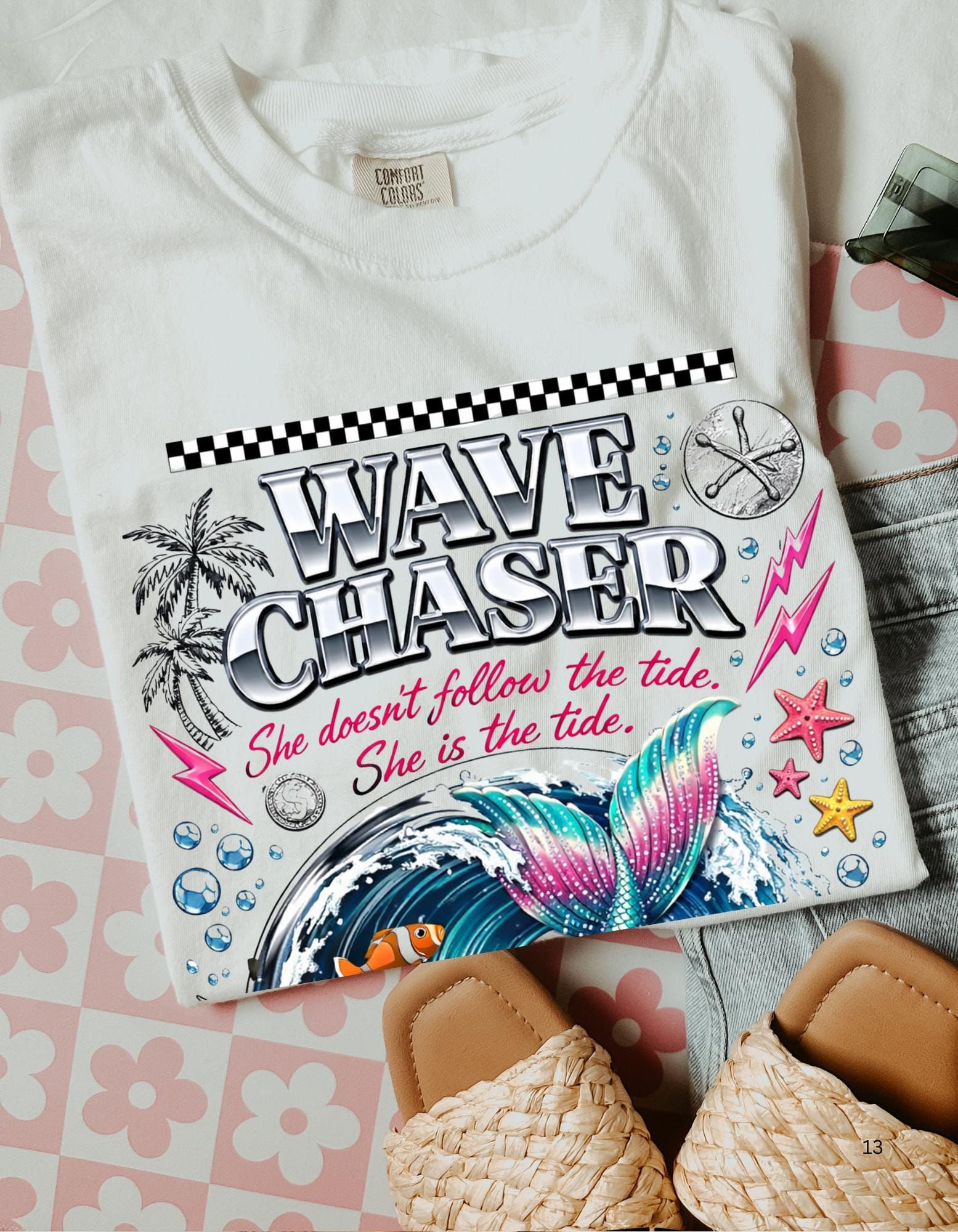 Wave Chaser Whale Surfing Graphic T-Shirt | Retro Ocean Collage Vintage Beach Tee