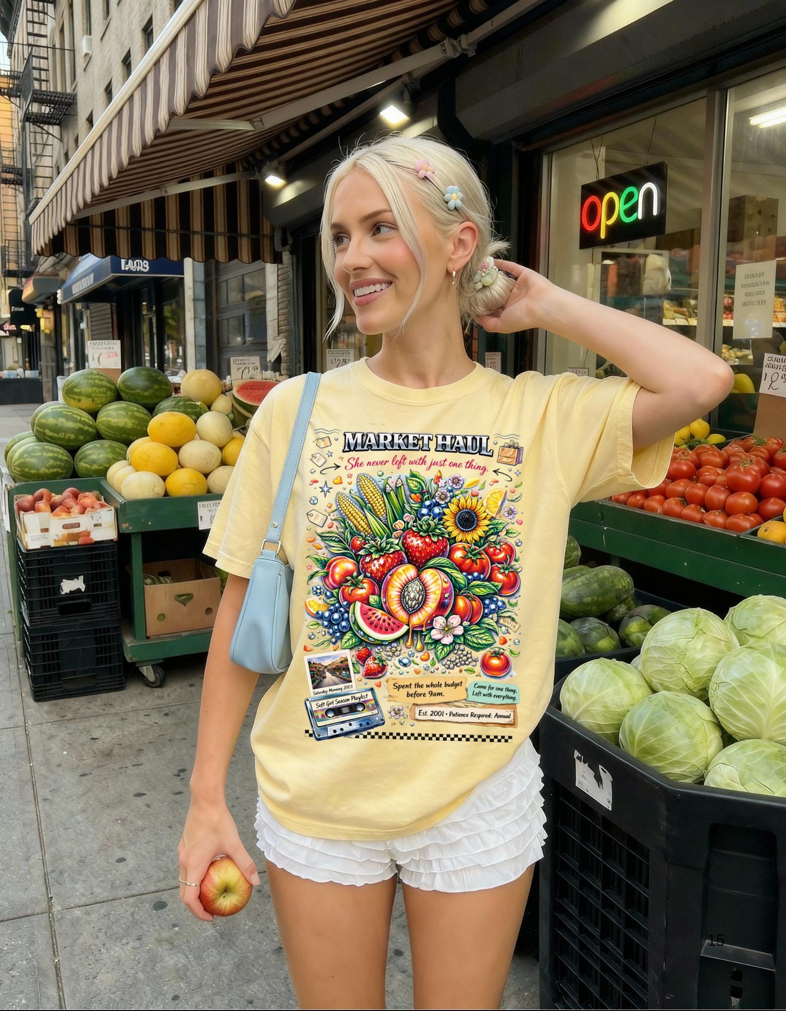 Farmers Market Produce Illustration T-Shirt | Vintage Fruit Veggie Graphic Tee Vegan Garden Lover Gift