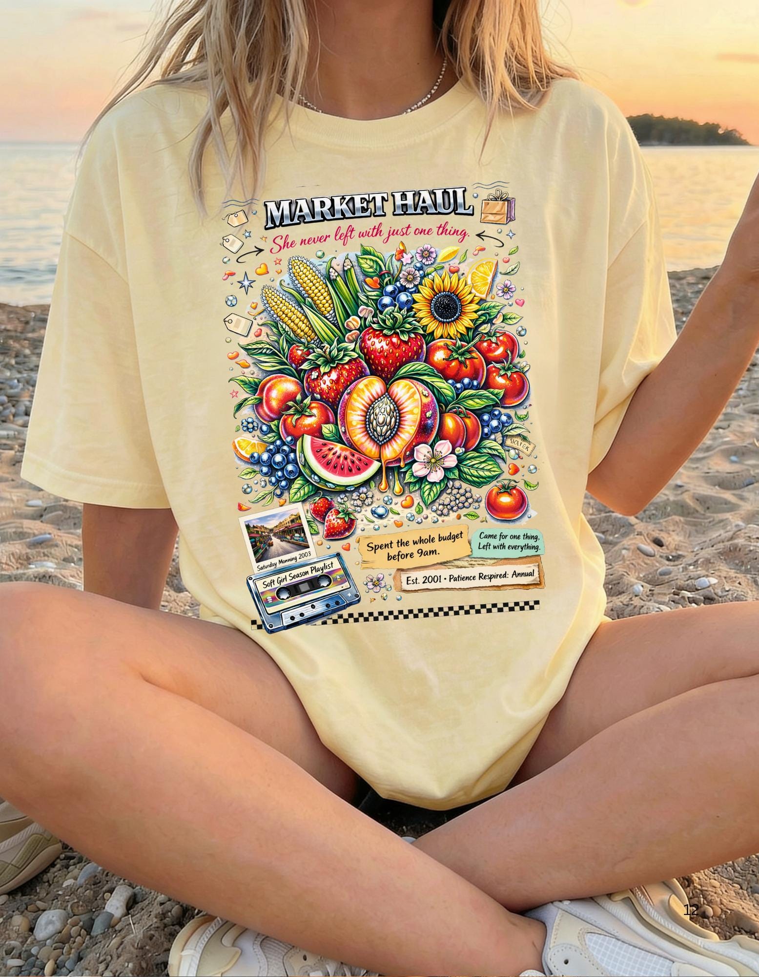 Farmers Market Produce Illustration T-Shirt | Vintage Fruit Veggie Graphic Tee Vegan Garden Lover Gift