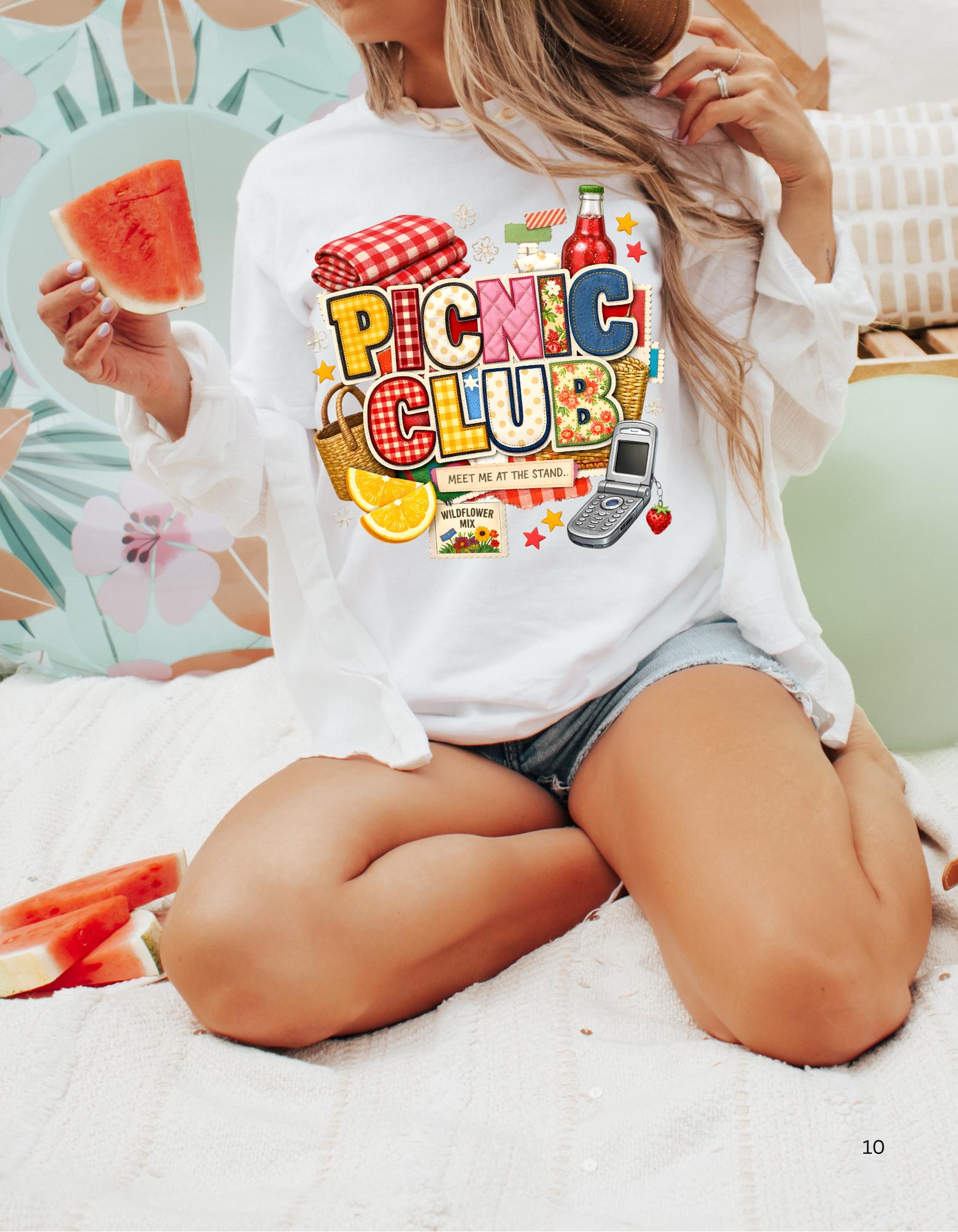 Picnic Club Graphic Tee | Gingham Basket Lemonade Summer Casual Wear