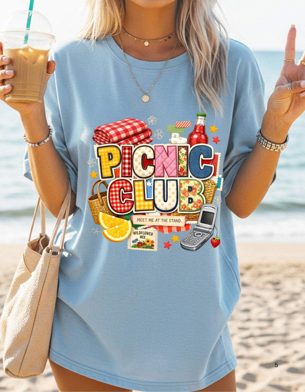 Picnic Club Graphic Tee | Gingham Basket Lemonade Summer Casual Wear