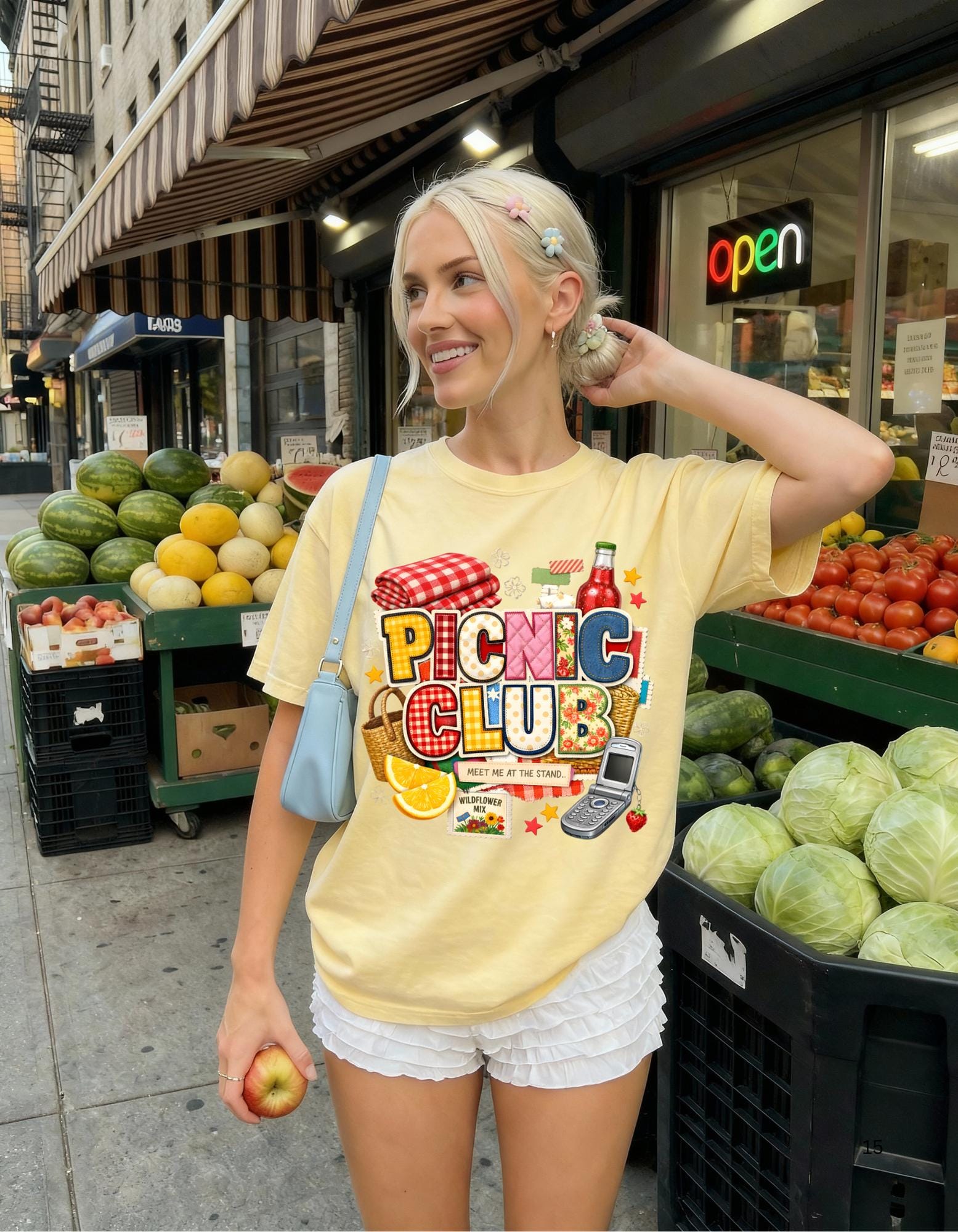 Picnic Club Graphic Tee | Gingham Basket Lemonade Summer Casual Wear